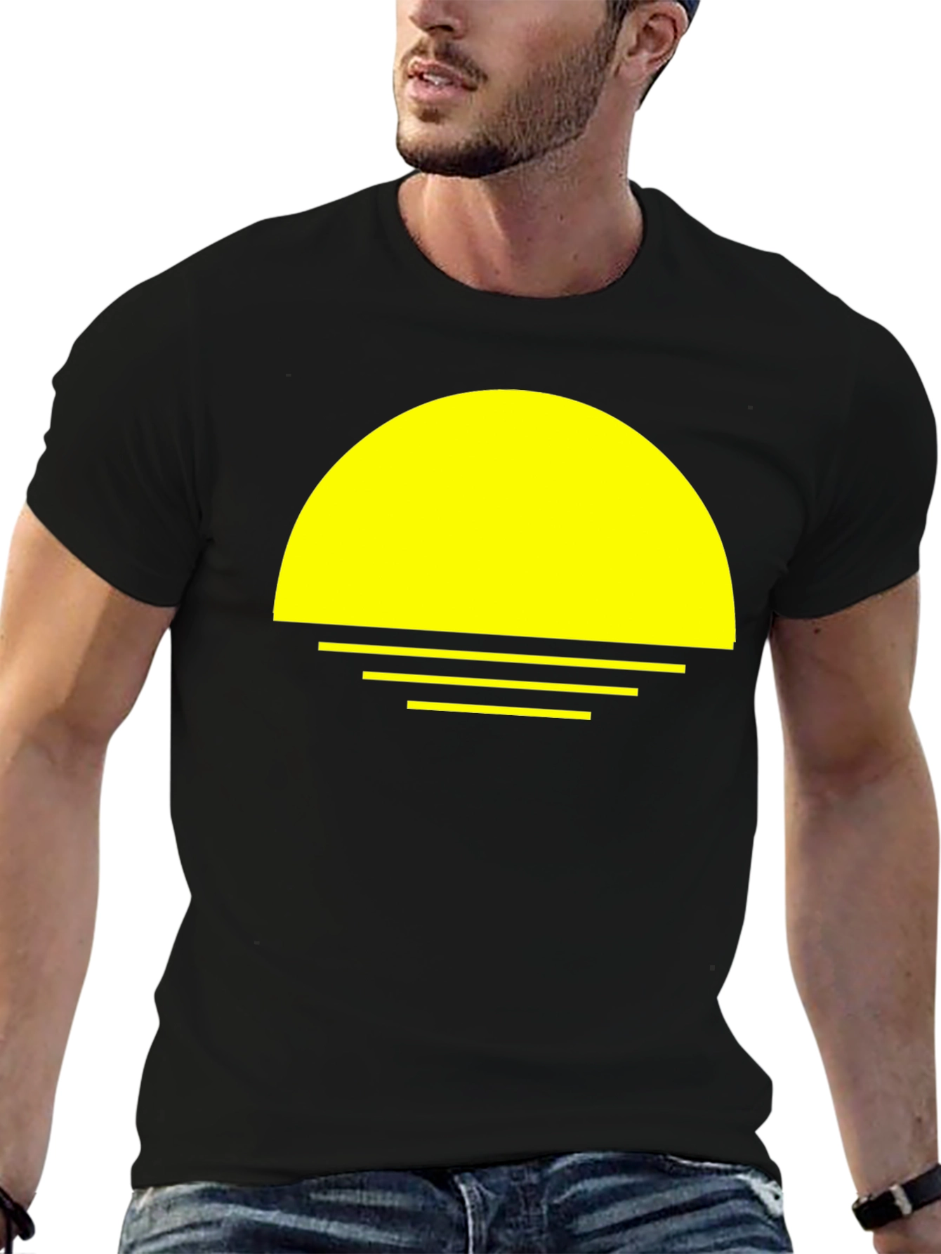 Sunset Graphic Tee - Retro Vibe Black T-Shirt