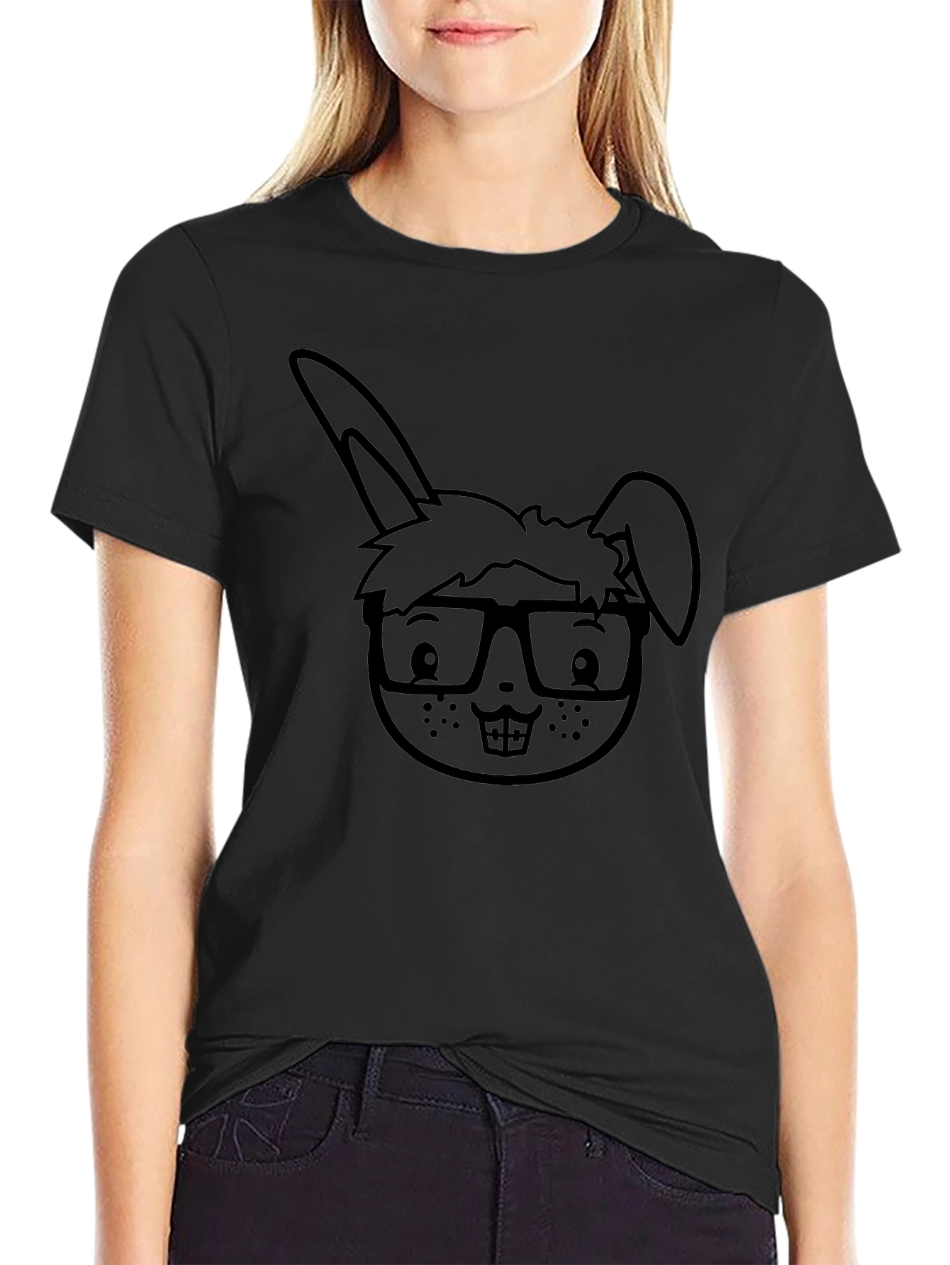 Nerdy Bunny Graphic Tee - Unisex Black T-Shirt
