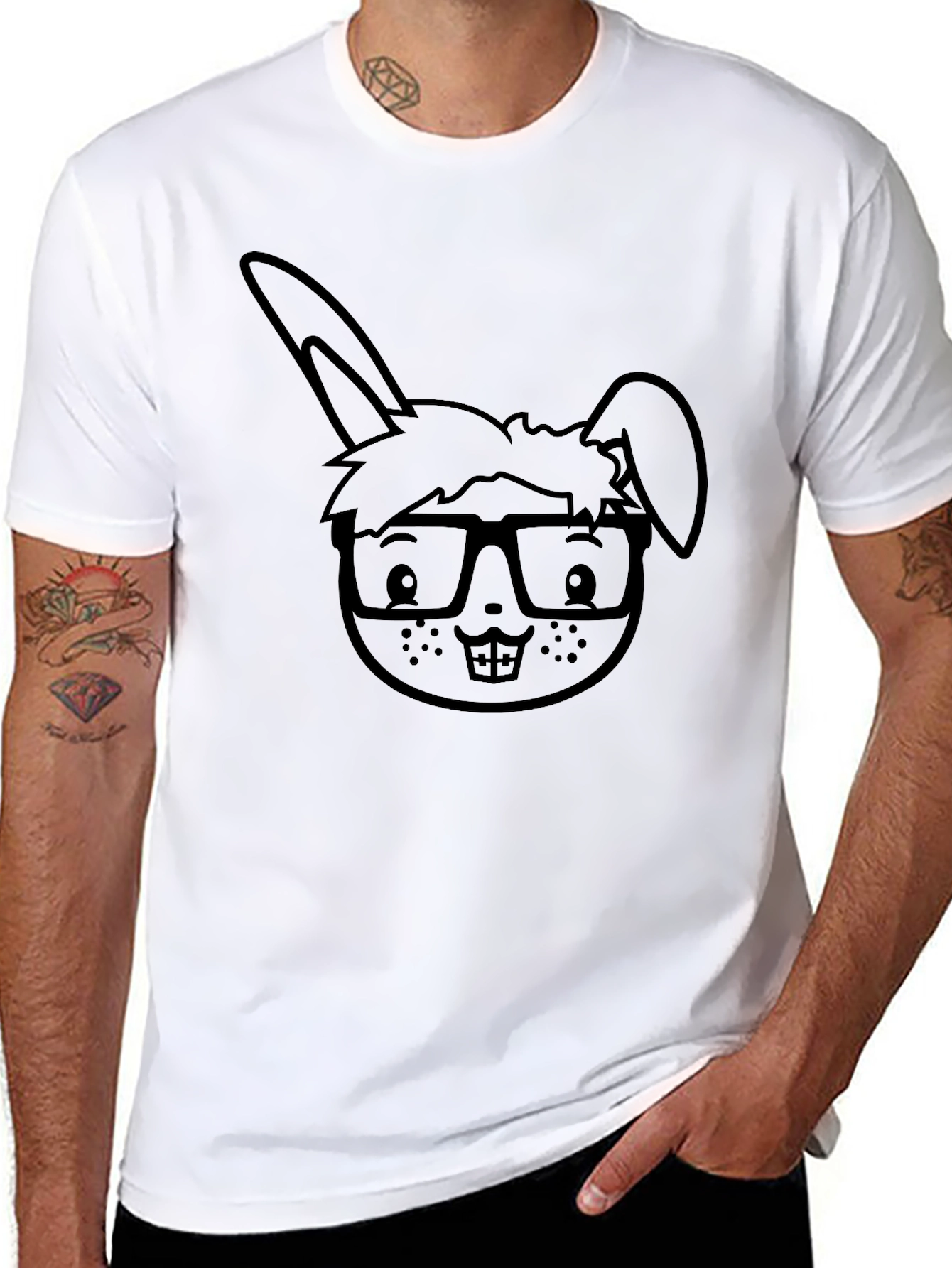 Nerdy Bunny Graphic Tee - Unisex Black T-Shirt