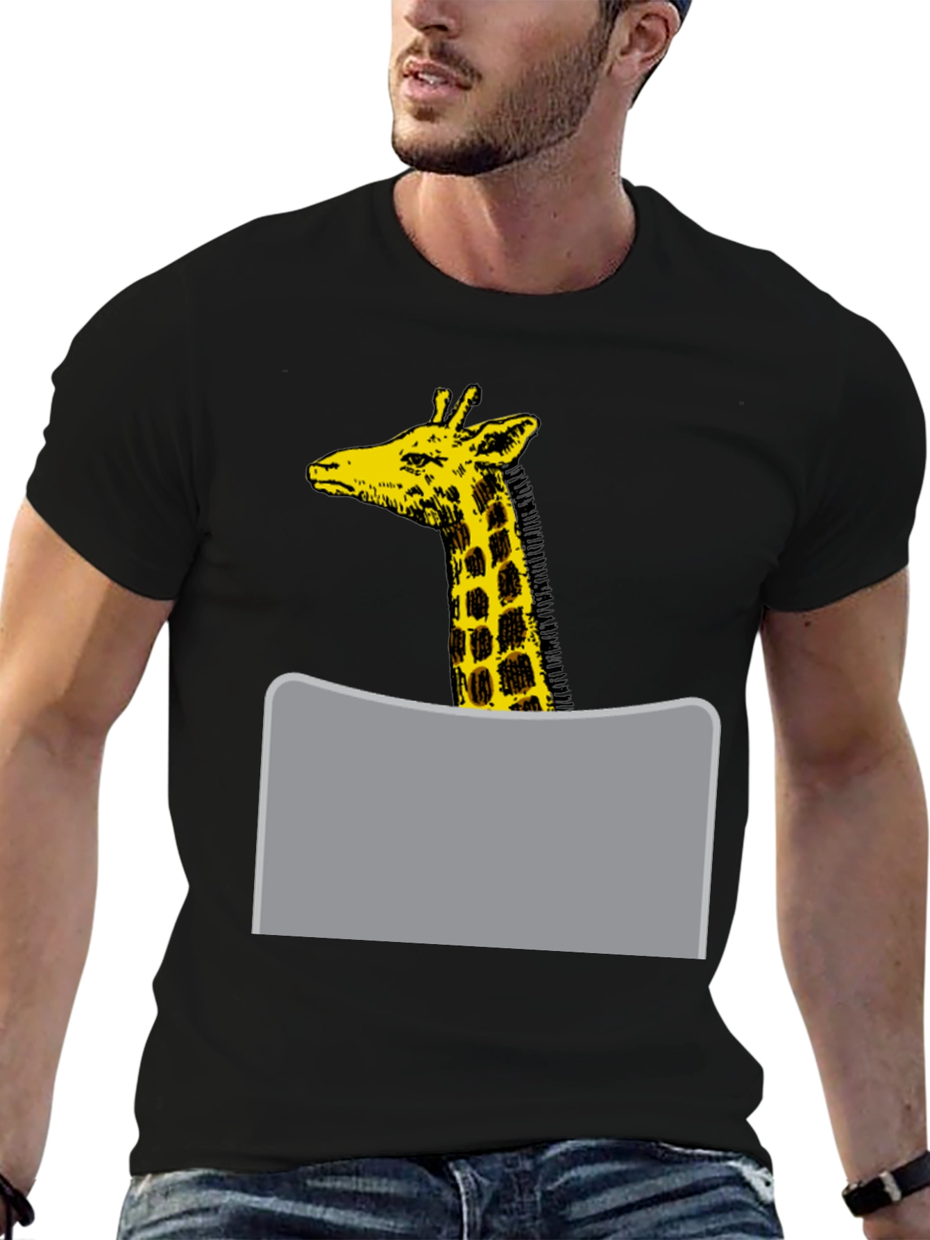 Giraffe Graphic Tee - Black Cotton Blend