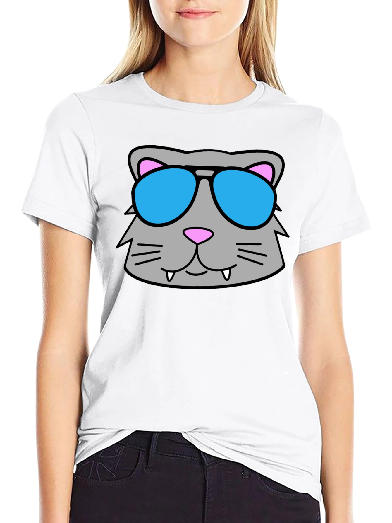 Cool Cat Sunglasses Graphic Tee - Black