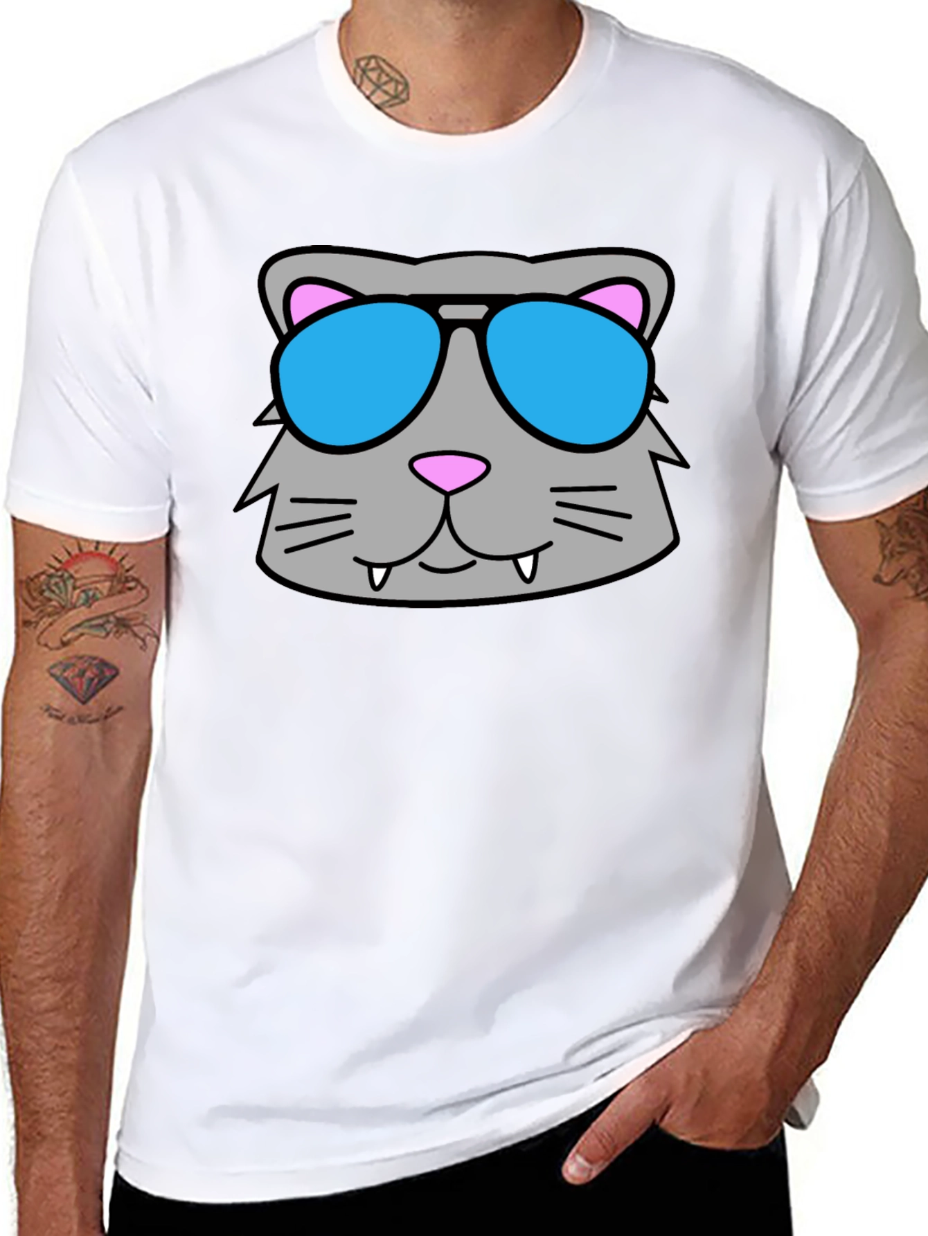 Cool Cat Sunglasses Graphic Tee - Black
