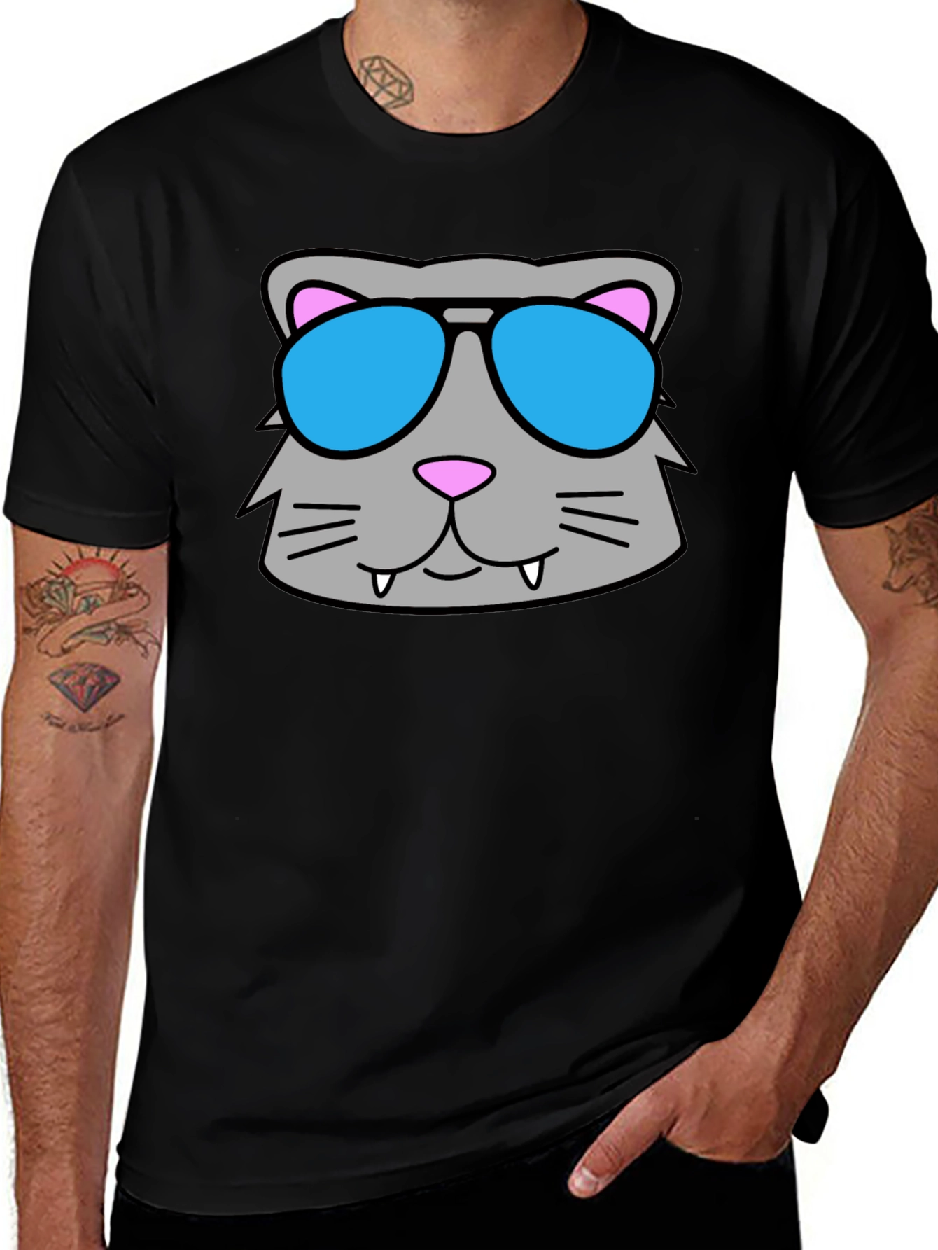 Cool Cat Sunglasses Graphic Tee - Black