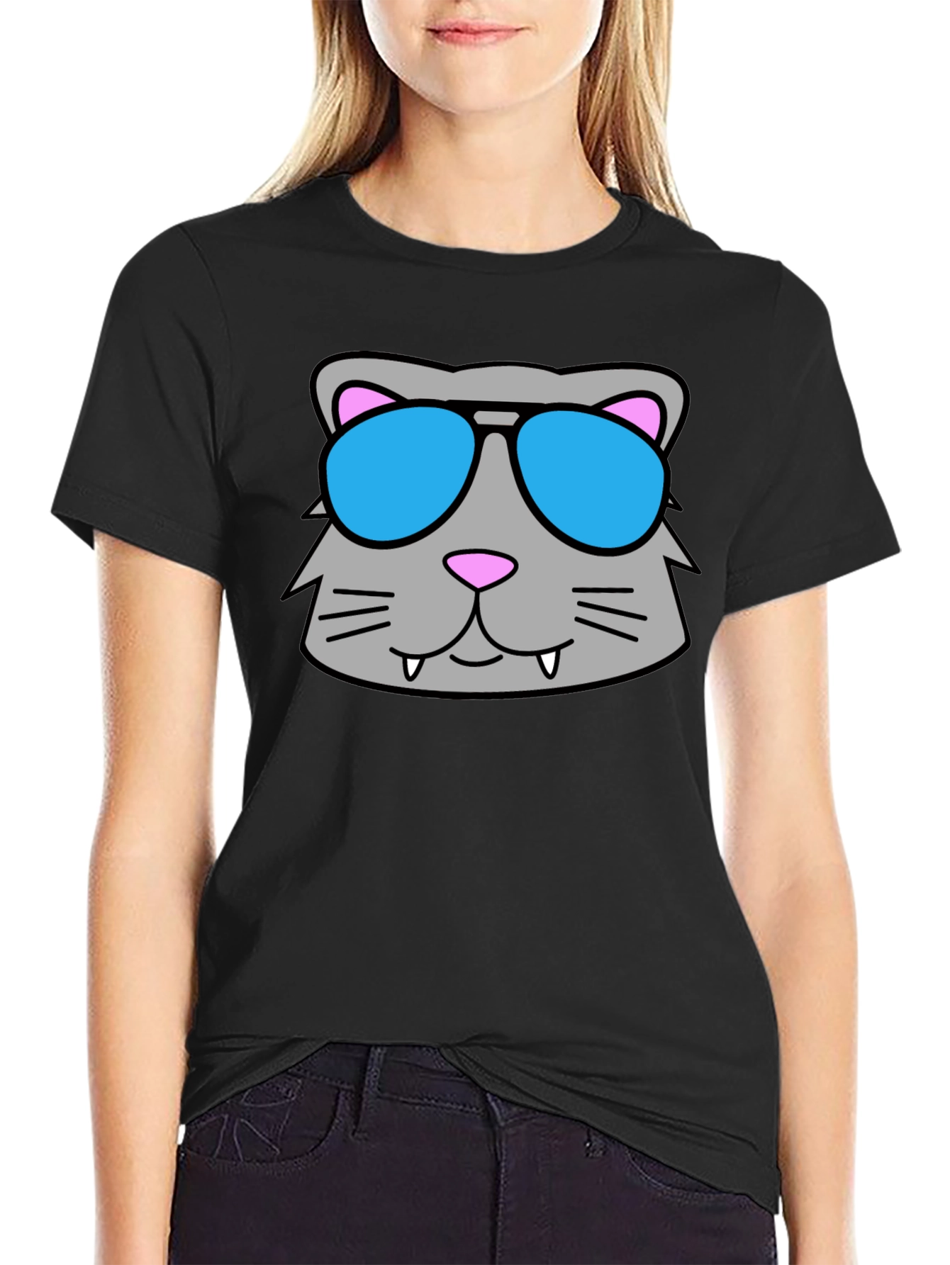 Cool Cat Sunglasses Graphic Tee - Black