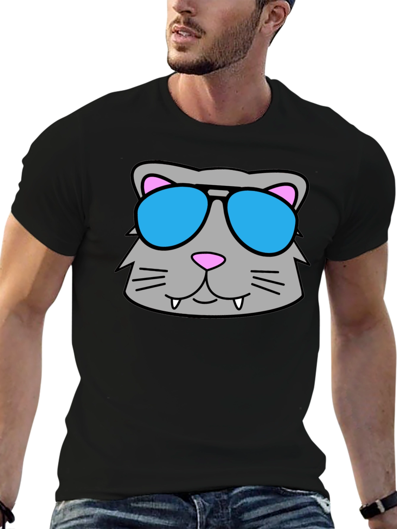 Cool Cat Sunglasses Graphic Tee - Black