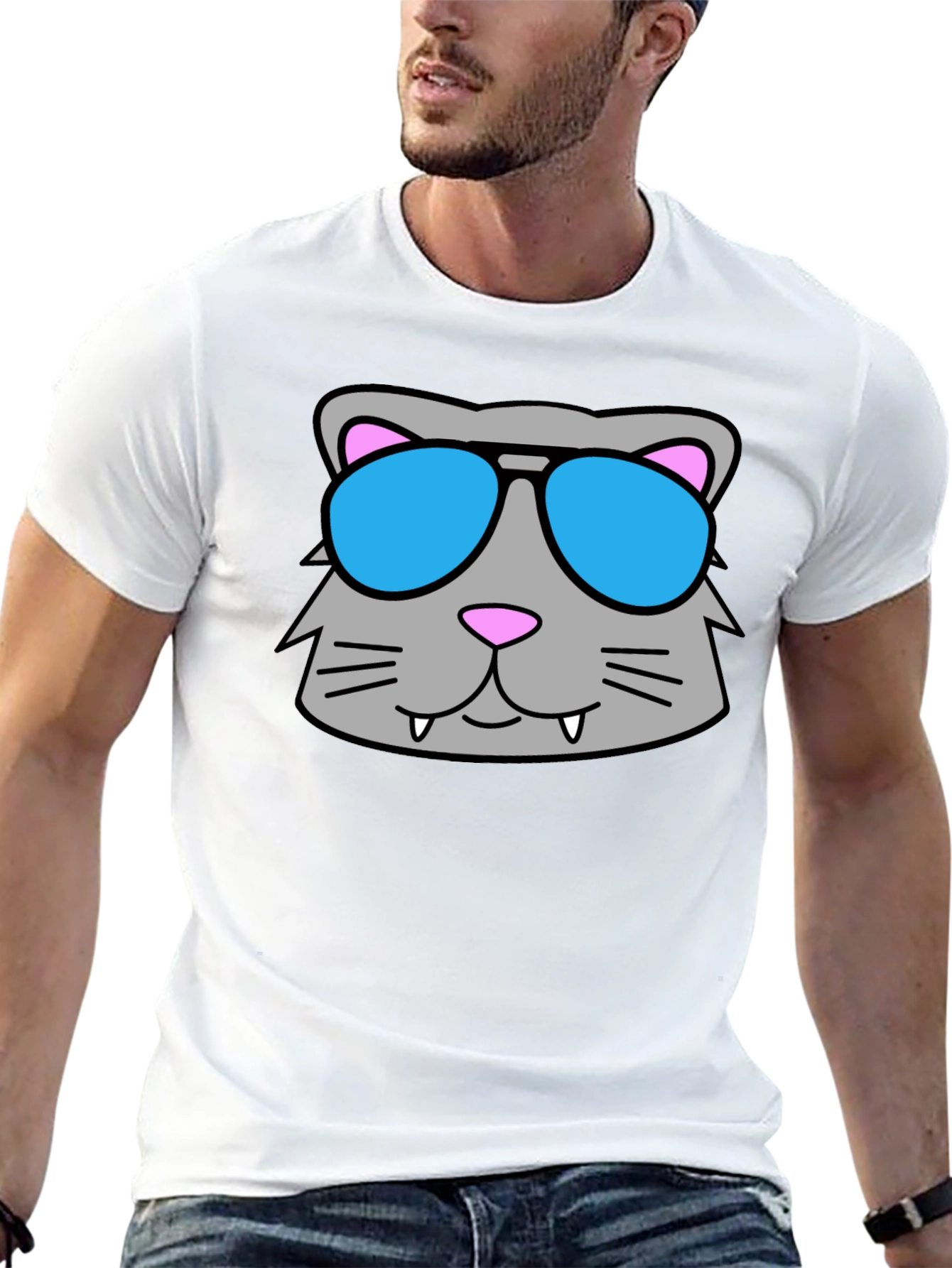 Cool Cat Sunglasses Graphic Tee - Black