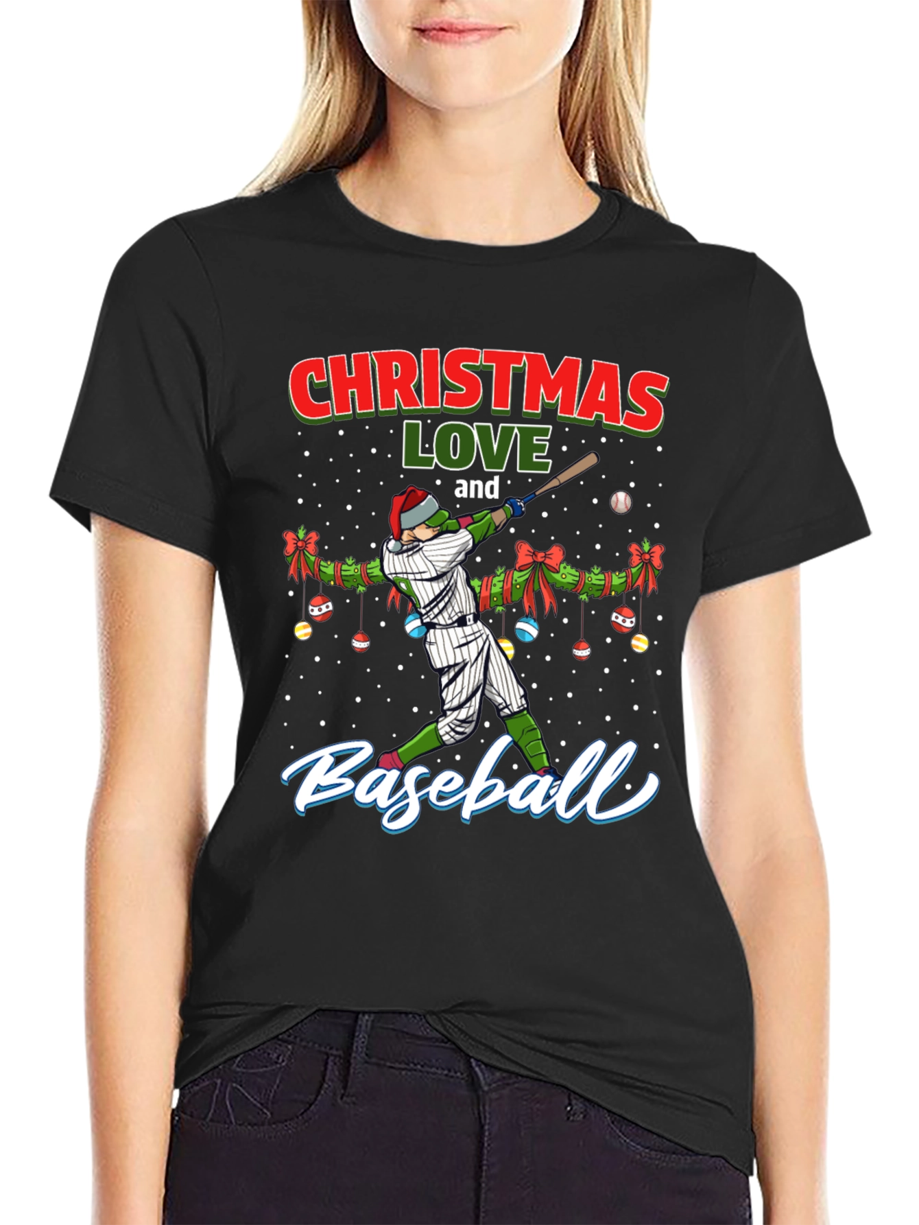 Christmas Baseball Lover T-Shirt Holiday Graphic Tee