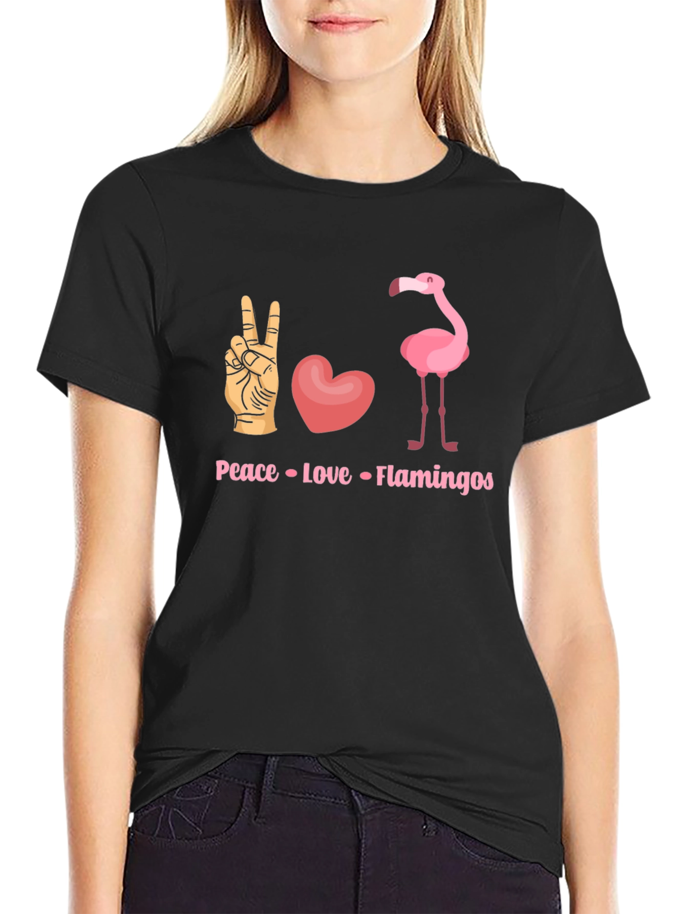 Peace Love Flamingos Graphic T-Shirt