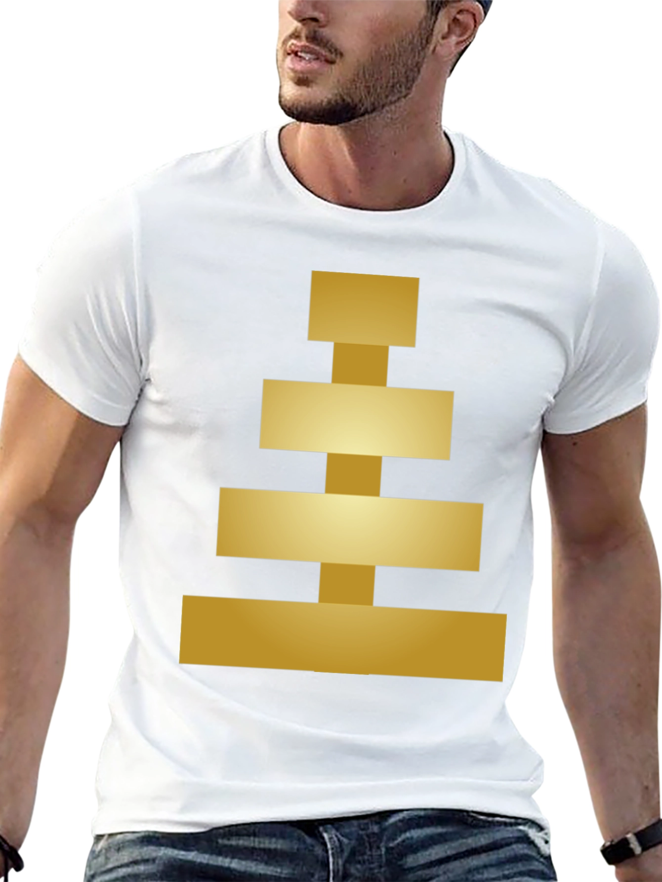 Geometric Gold Block Tee - Modern Style