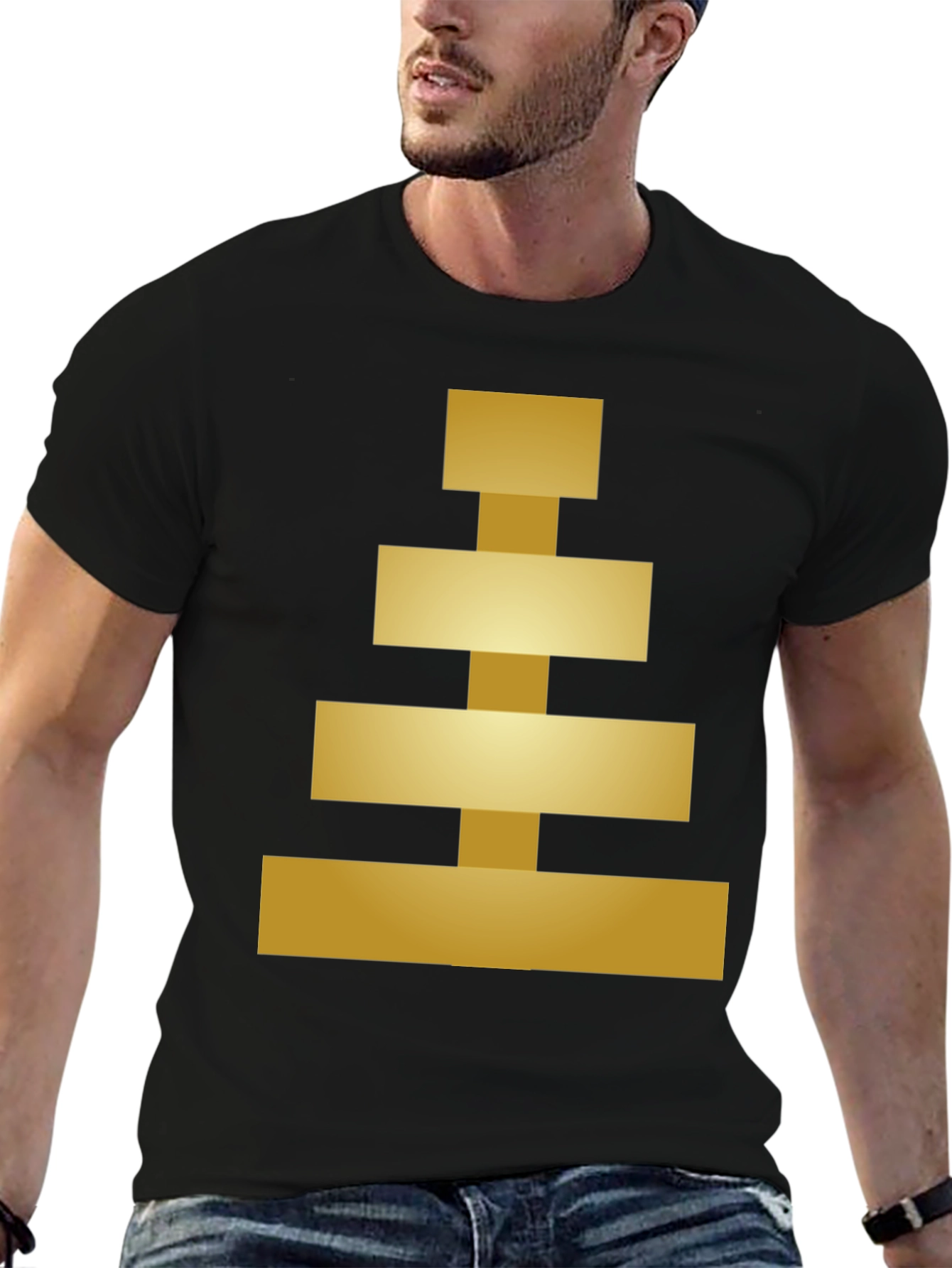 Geometric Gold Block Tee - Modern Style