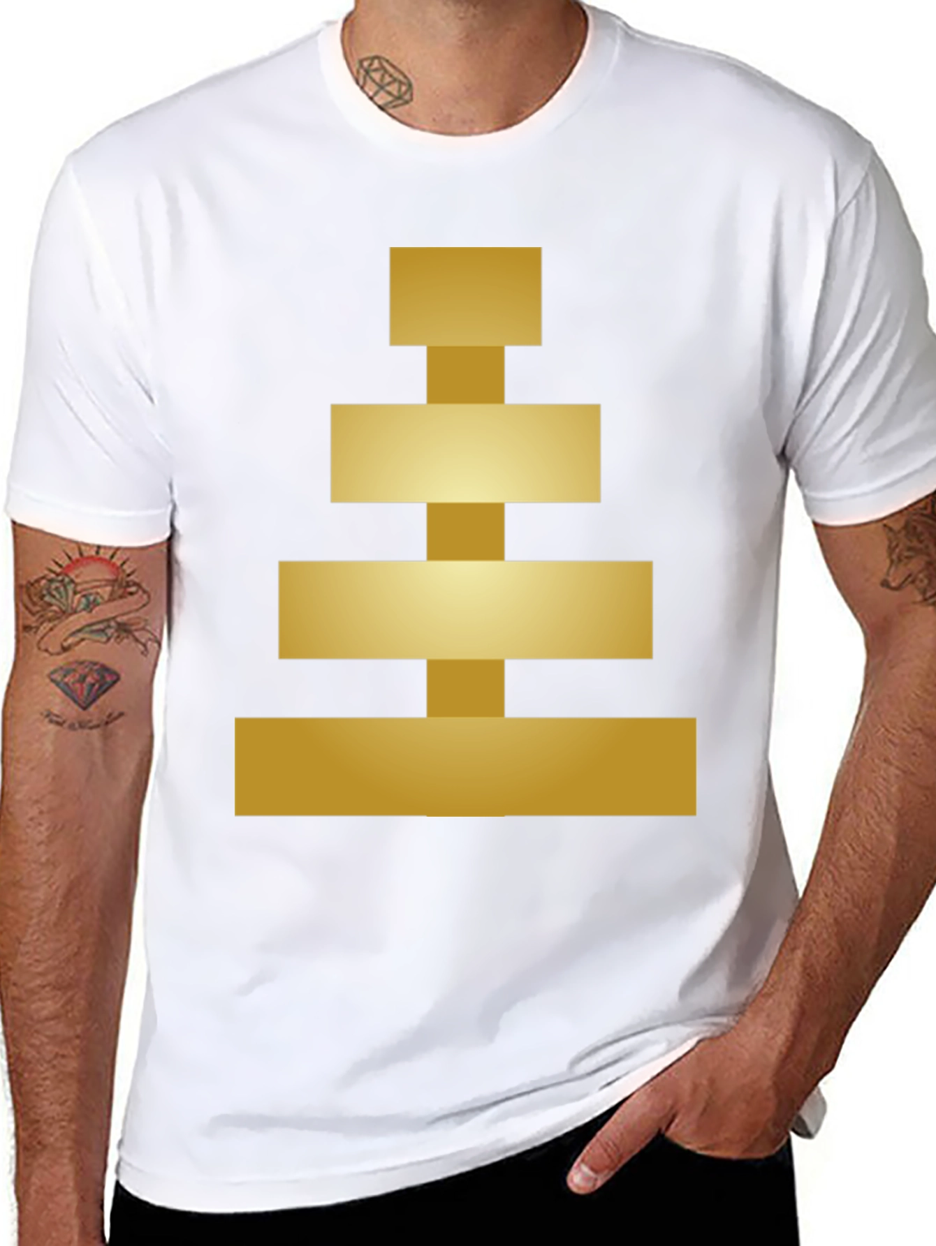 Geometric Gold Block Tee - Modern Style