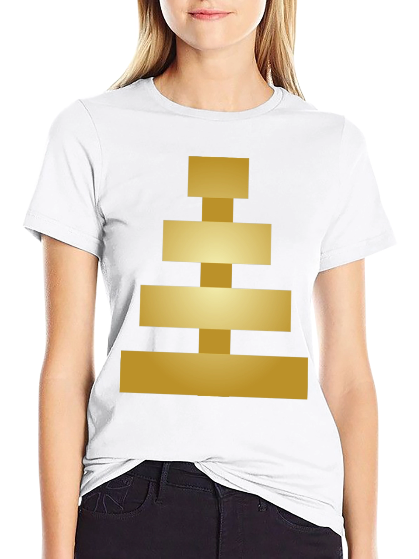 Geometric Gold Block Tee - Modern Style