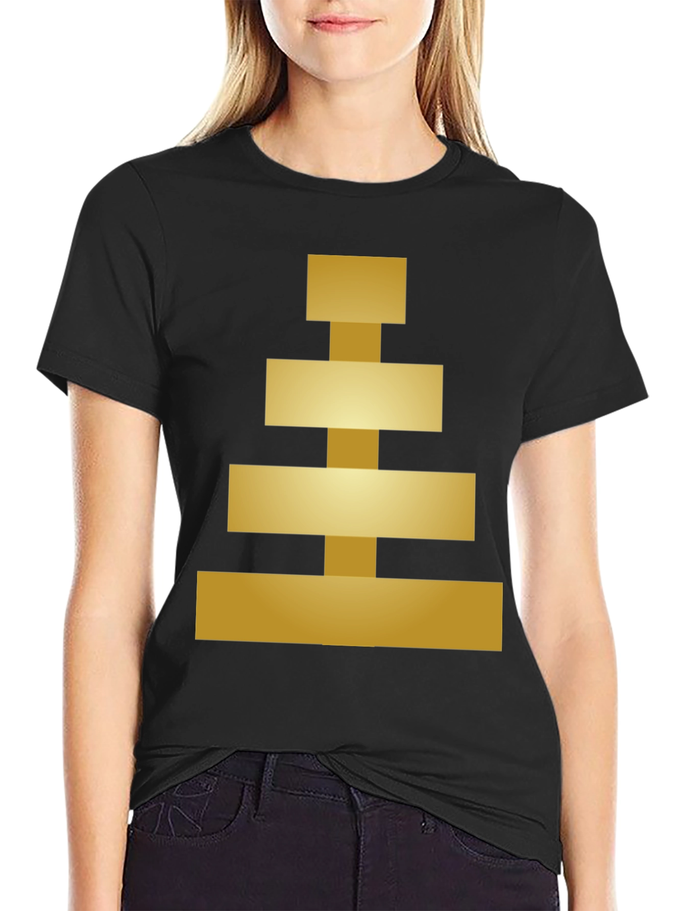 Geometric Gold Block Tee - Modern Style
