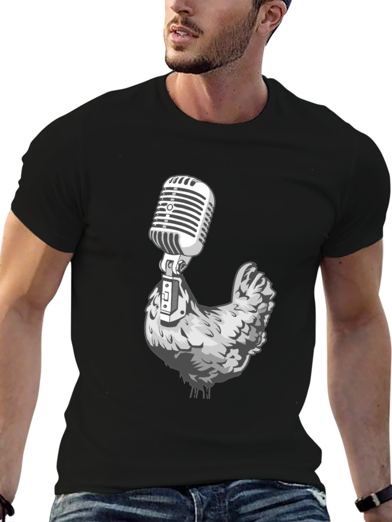 Chicken Microphone Graphic Tee - Black T-Shirt