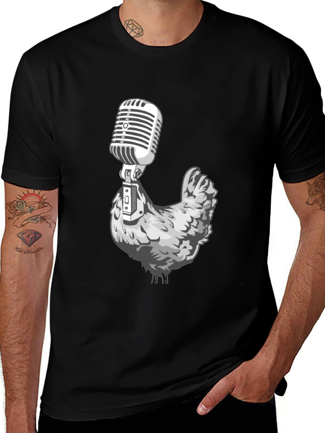 Chicken Microphone Graphic Tee - Black T-Shirt