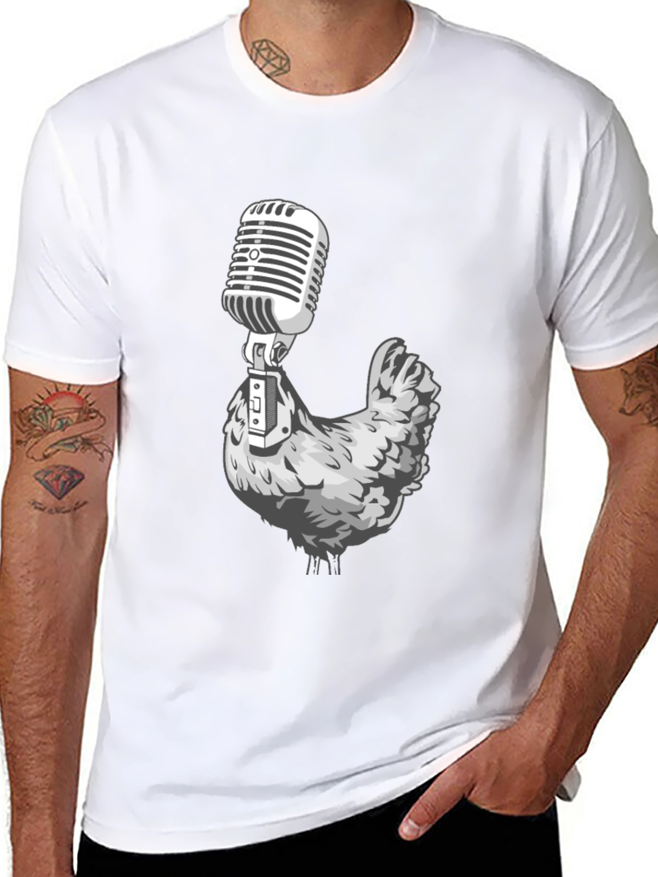 Chicken Microphone Graphic Tee - Black T-Shirt