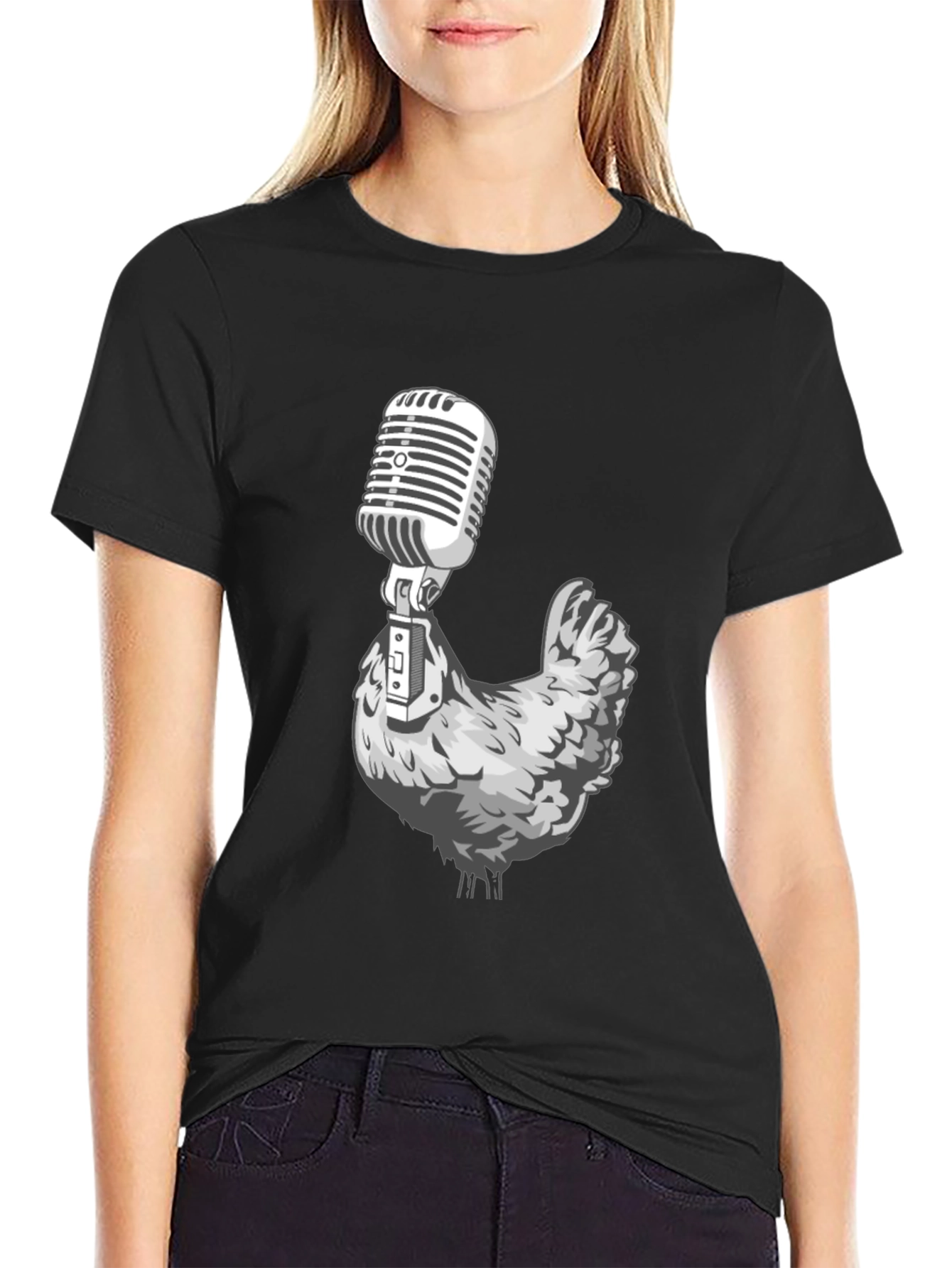 Chicken Microphone Graphic Tee - Black T-Shirt