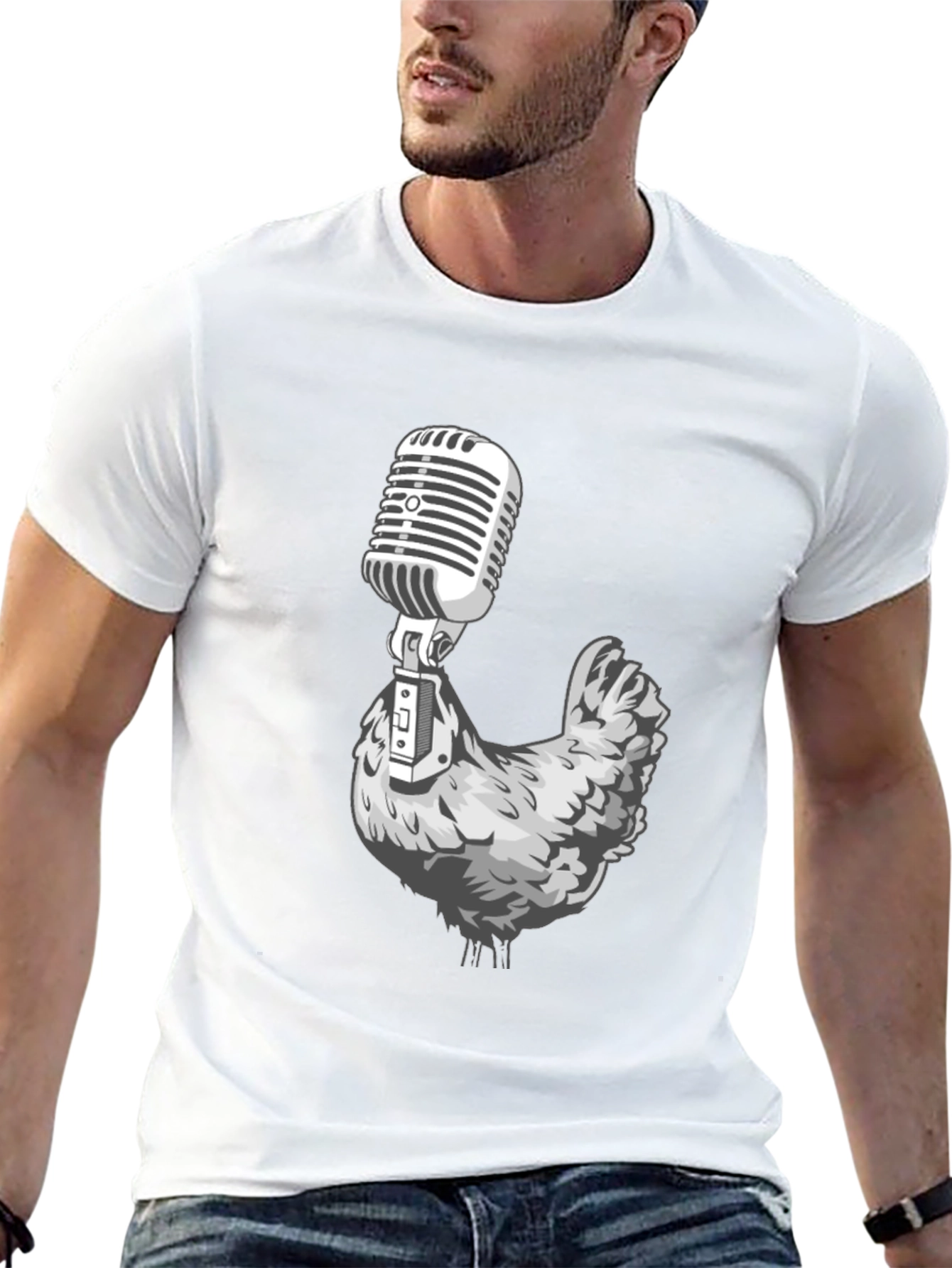 Chicken Microphone Graphic Tee - Black T-Shirt