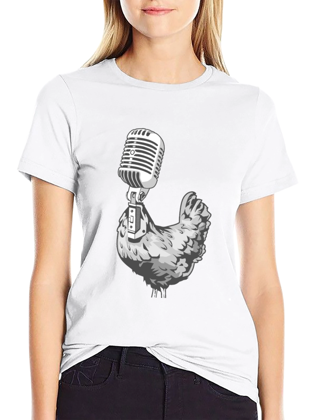 Chicken Microphone Graphic Tee - Black T-Shirt