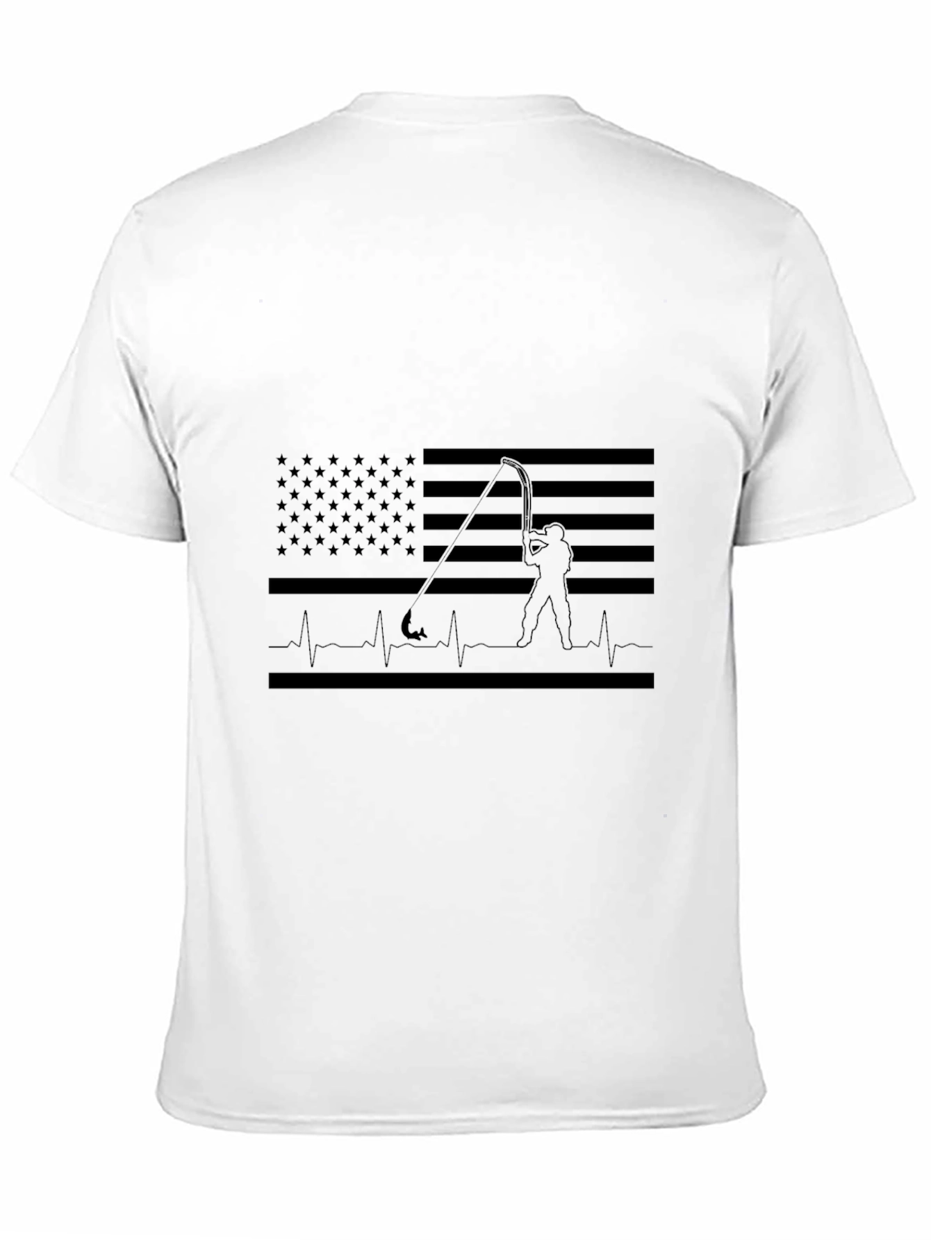 Fishing American Flag Heartbeat T-Shirt