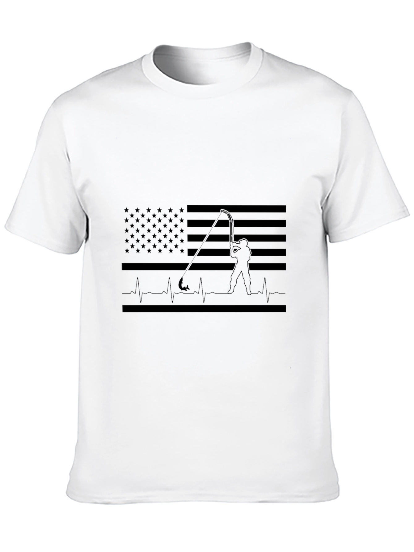 Fishing American Flag Heartbeat T-Shirt