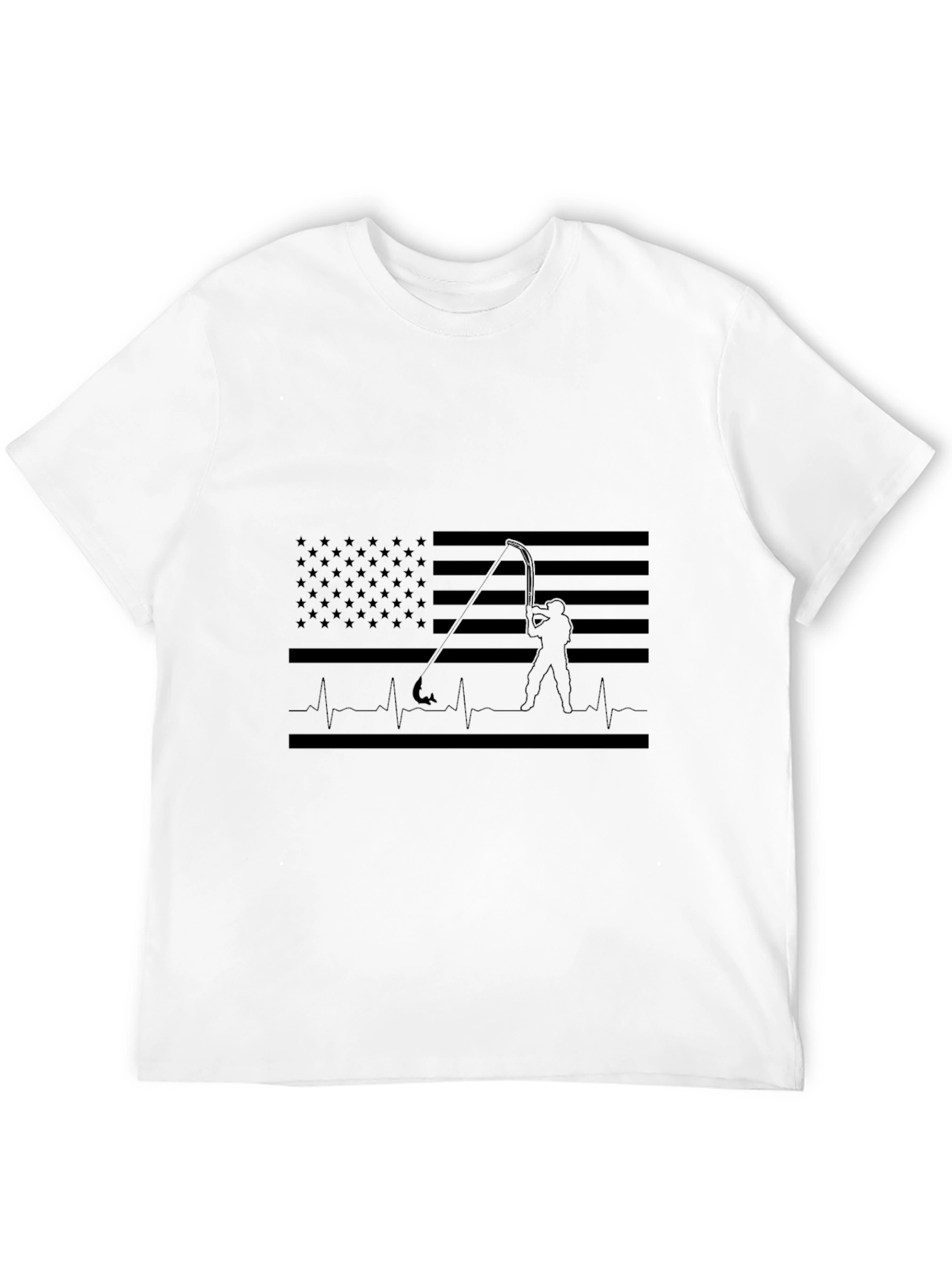Fishing American Flag Heartbeat T-Shirt