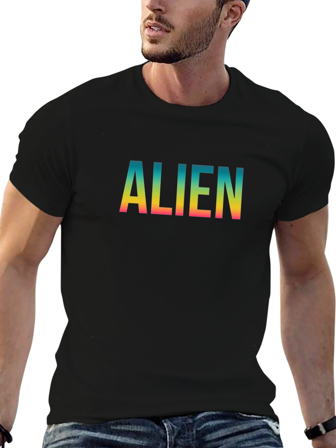 Alien Gradient Graphic Black T-Shirt