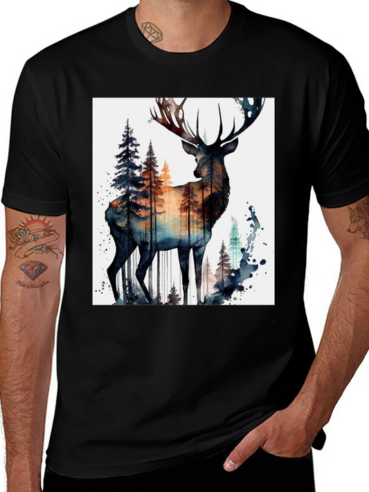 Watercolor Deer Graphic Tee - Nature Inspired Shirt