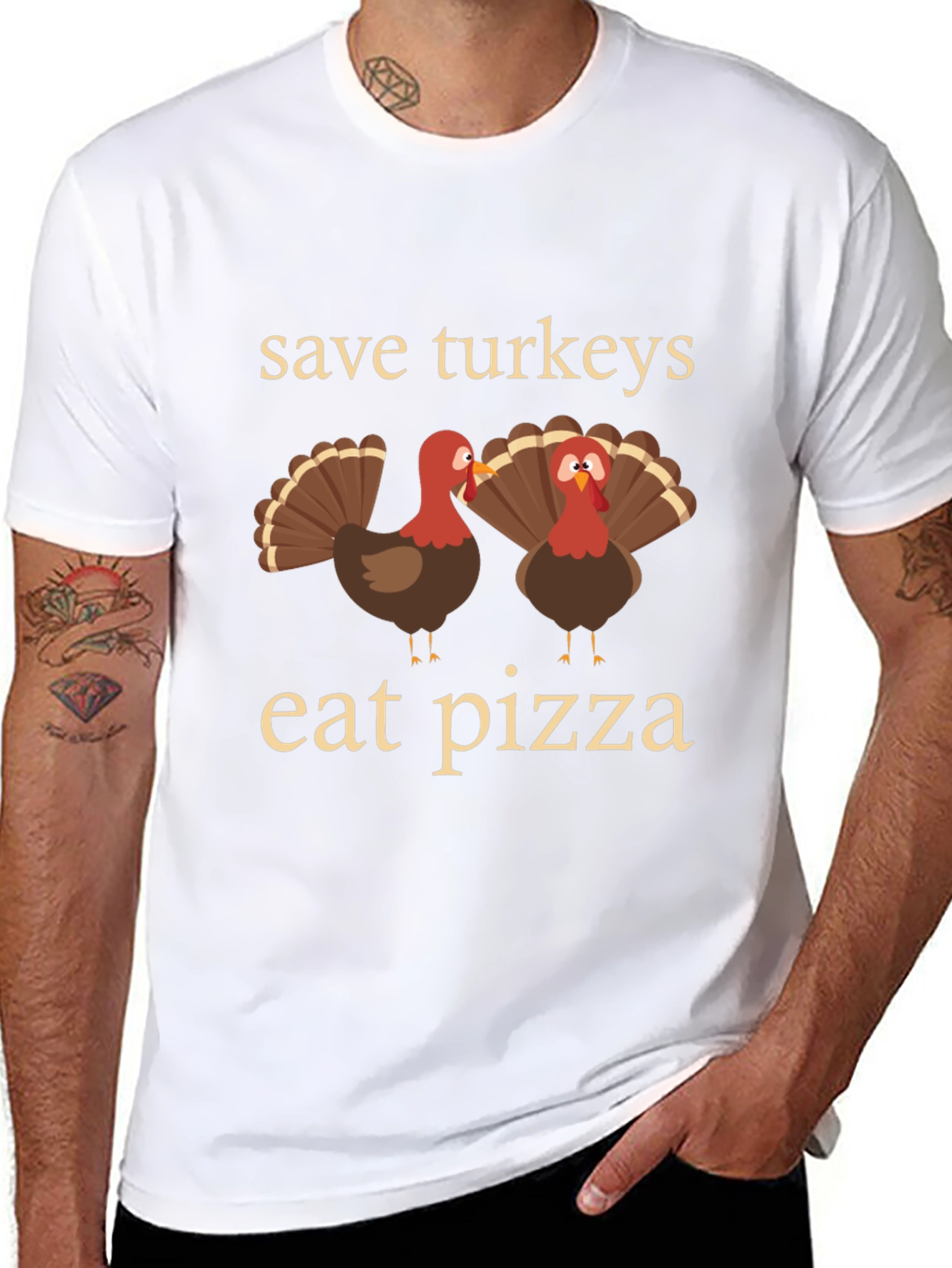 Save Turkeys Eat Pizza T-Shirt Thanksgiving Tee