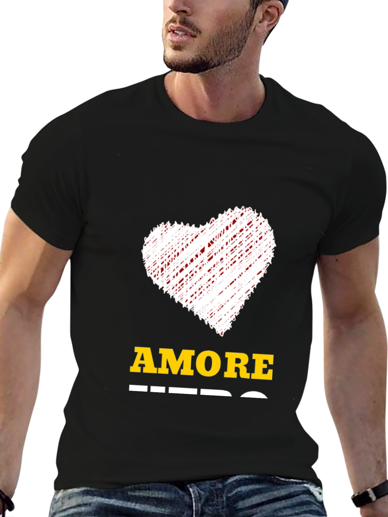 Amore Heart Graphic Tee - Mens Black T-Shirt