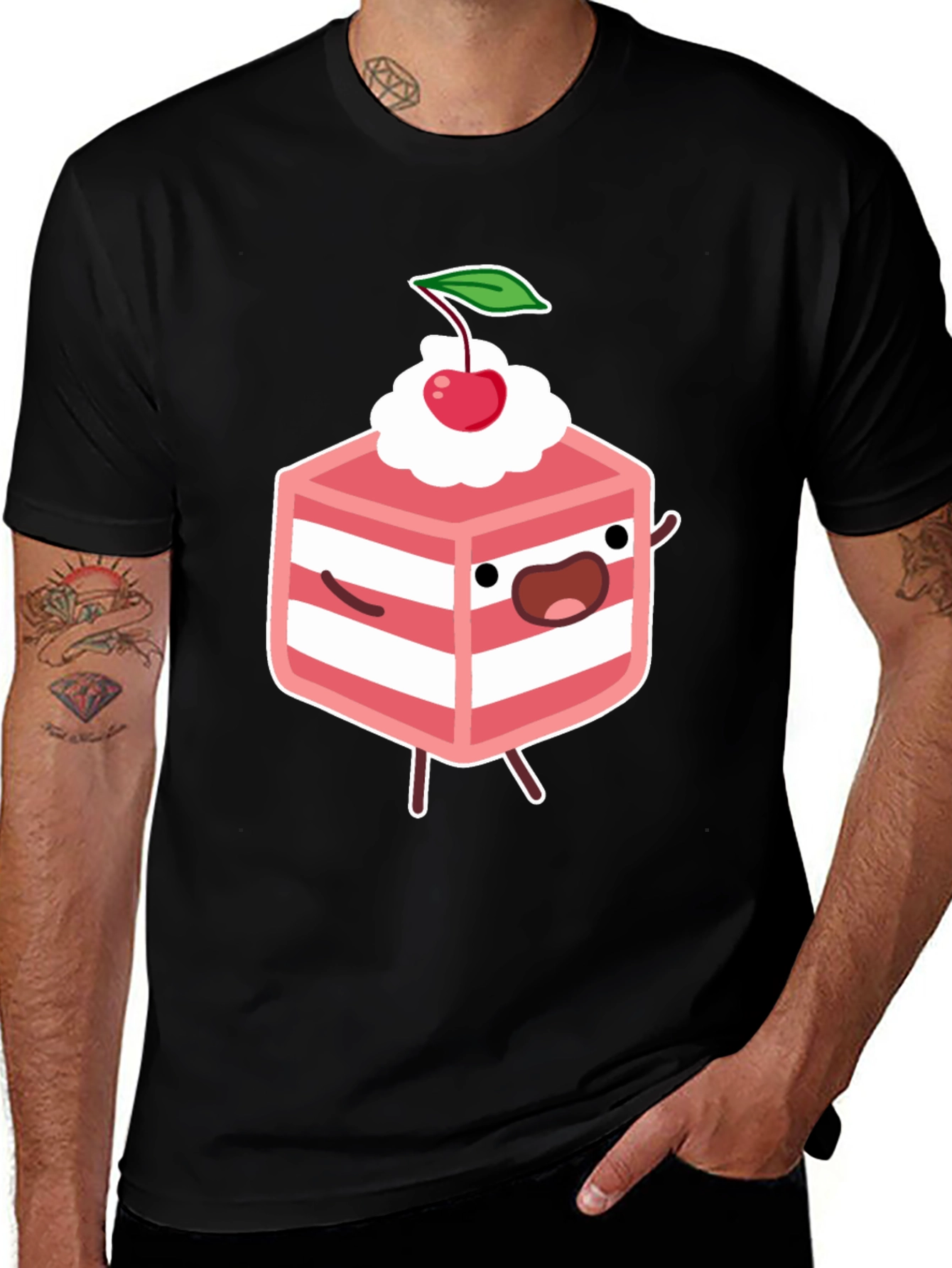 Funny Cake Slice Graphic Tee - Black