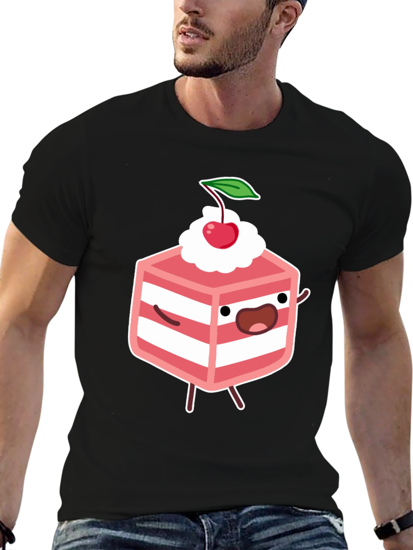 Funny Cake Slice Graphic Tee - Black