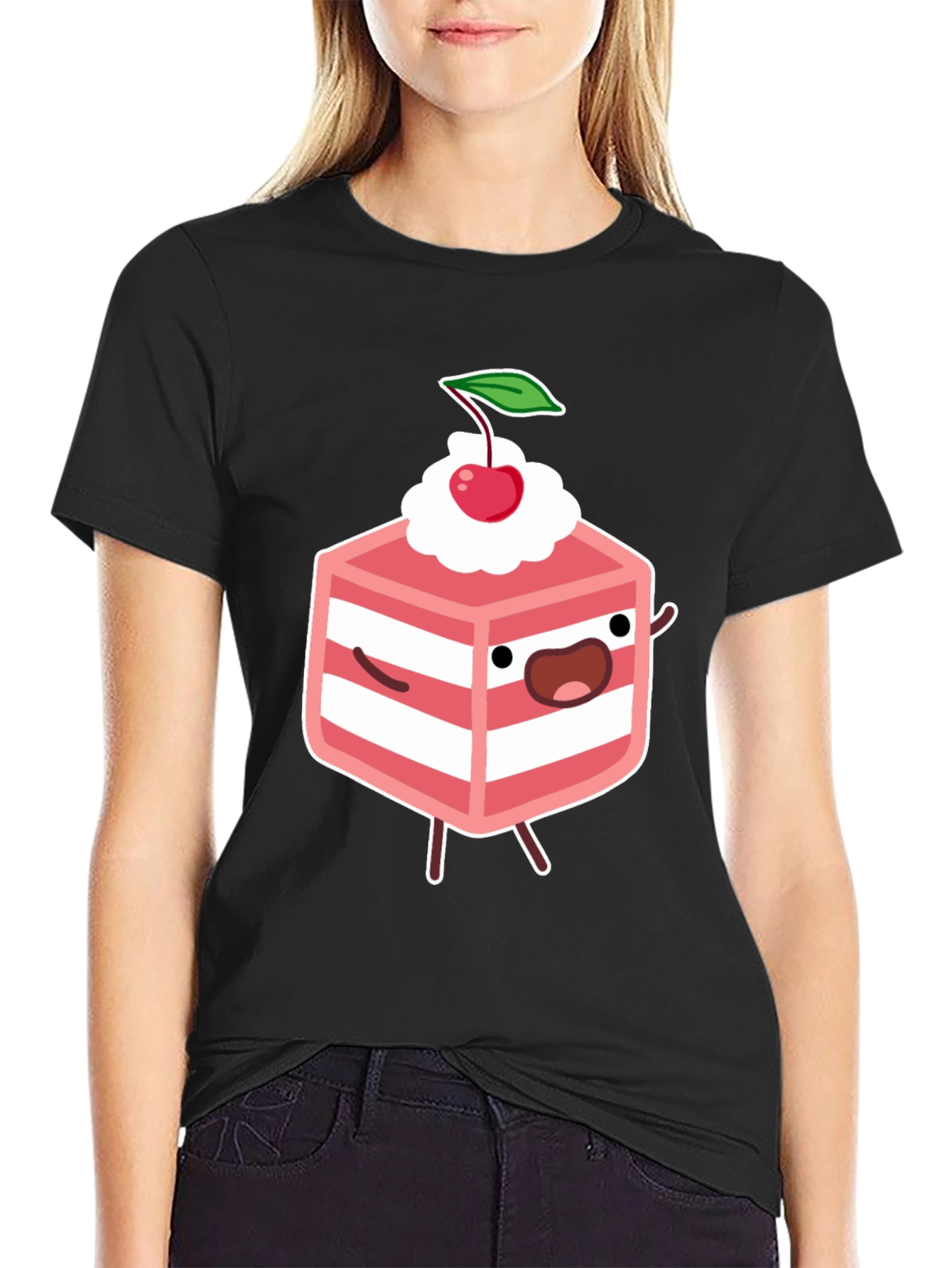 Funny Cake Slice Graphic Tee - Black