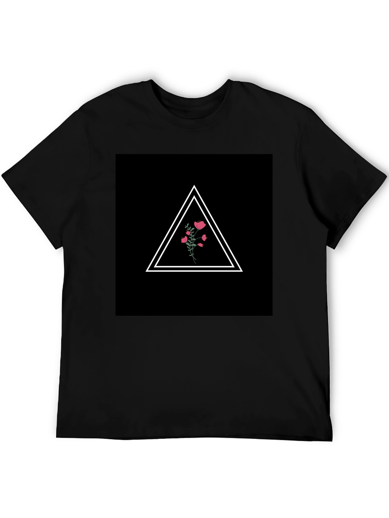 Minimalist Floral Triangle Black T-Shirt