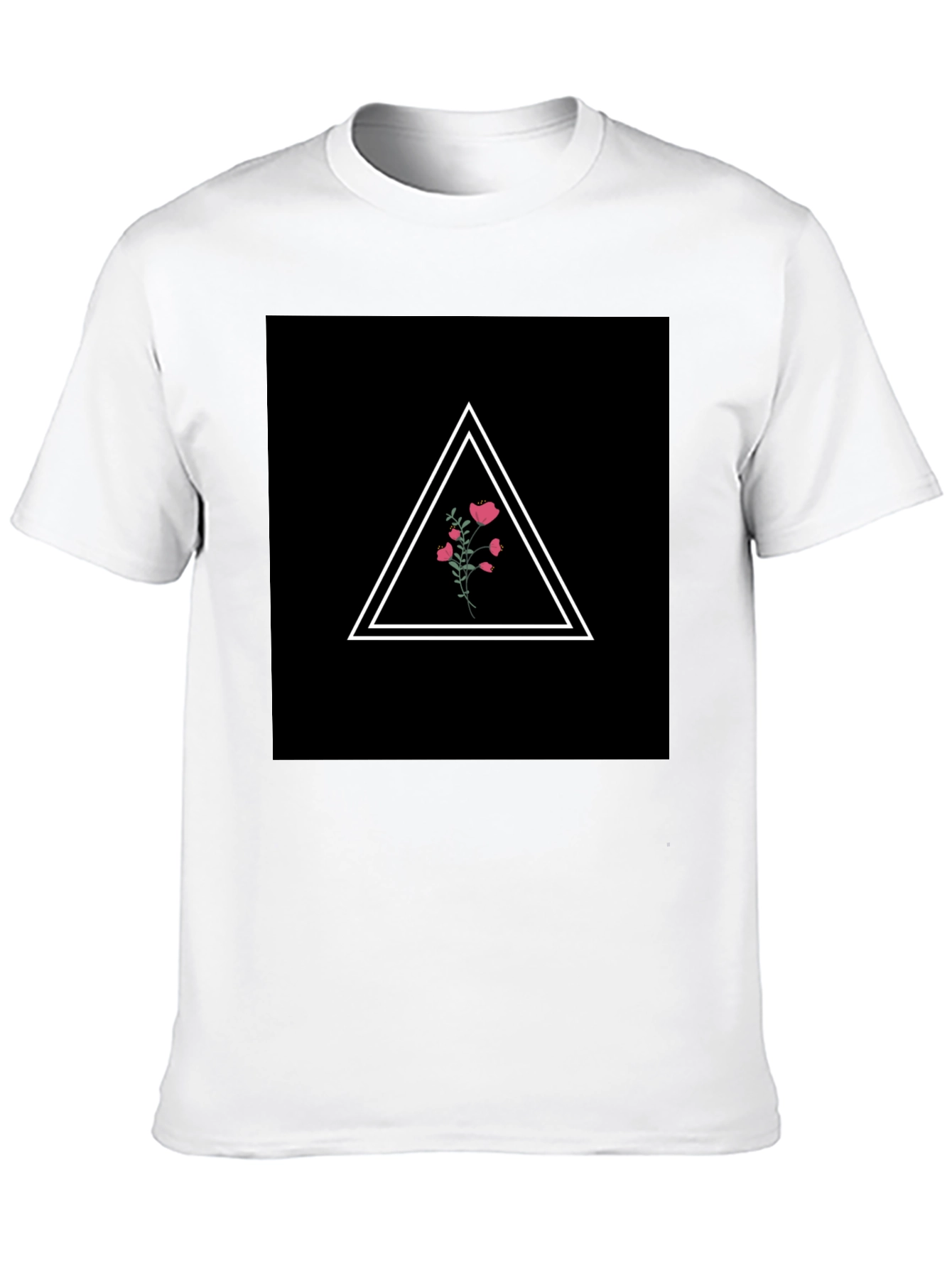 Minimalist Floral Triangle Black T-Shirt
