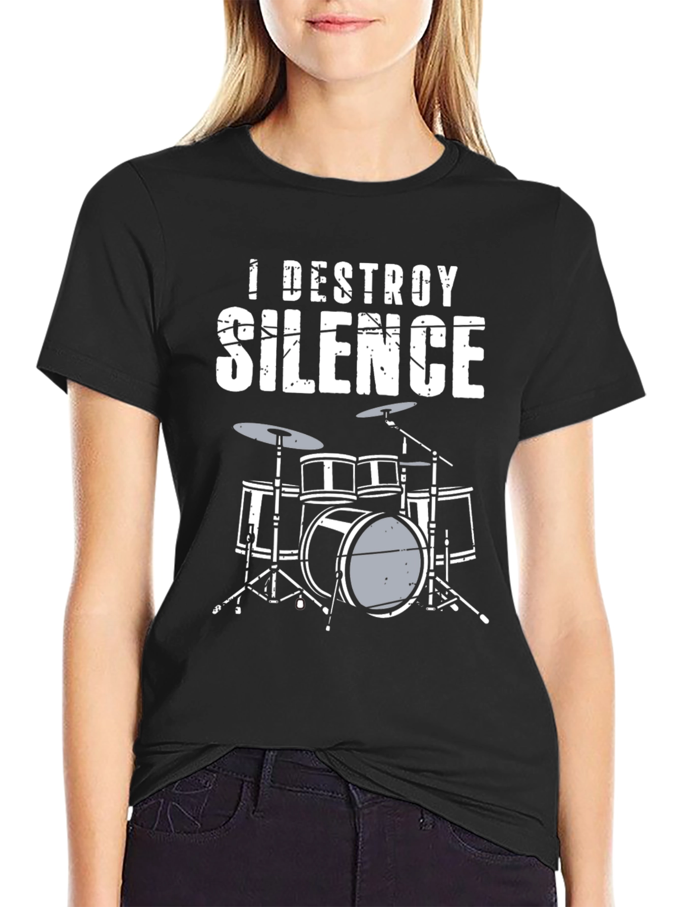 I Destroy Silence Drum Set Black T-Shirt