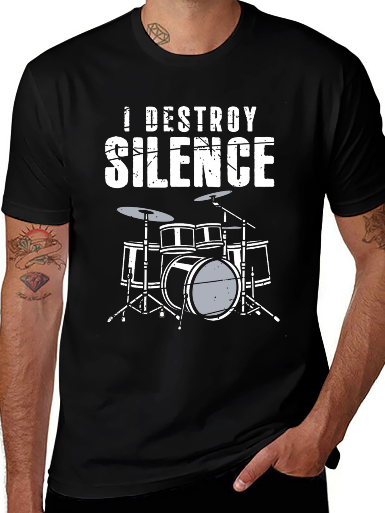I Destroy Silence Drum Set Black T-Shirt