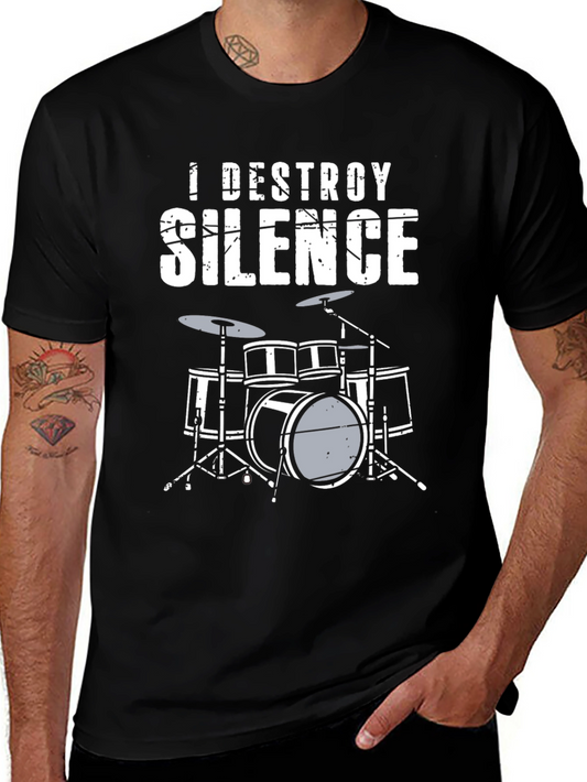 I Destroy Silence Drum Set Black T-Shirt