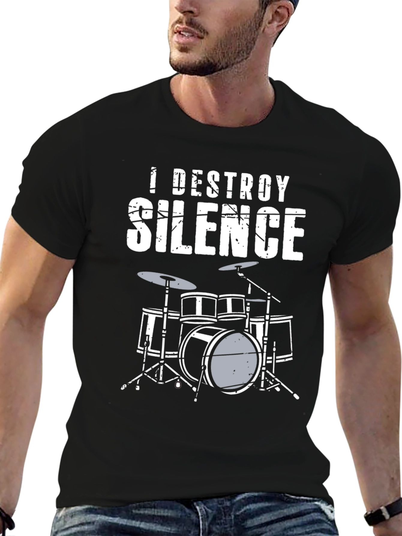 I Destroy Silence Drum Set Black T-Shirt
