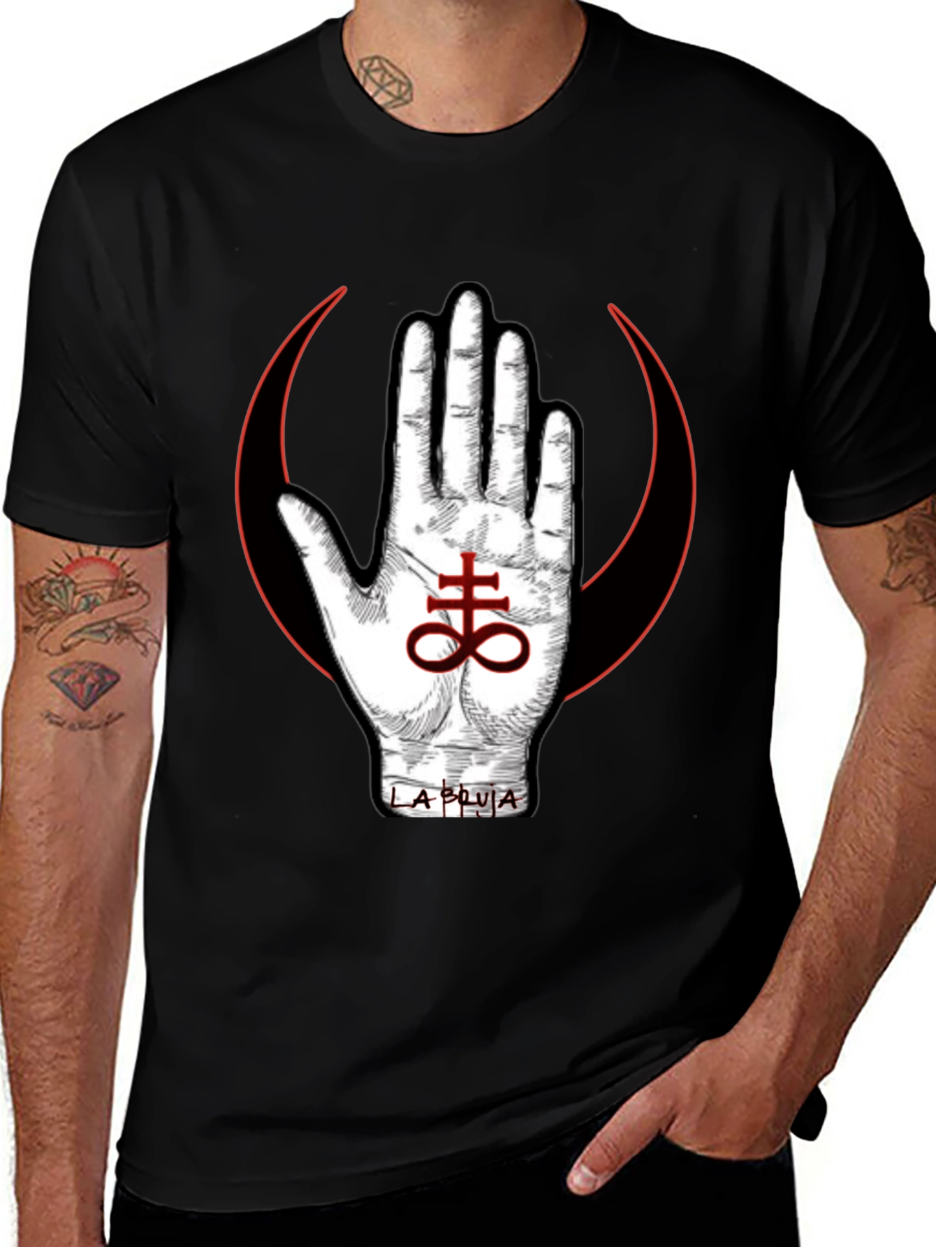Occult Symbol T-Shirt - Hand & Leviathan Cross Design