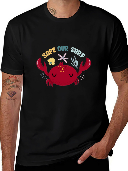 Save Our Surf Crab Graphic Tee - Black Cotton Casual T-Shirt