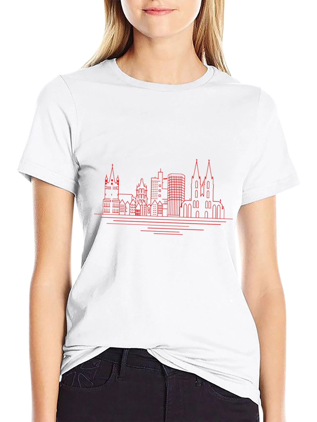 Cityscape Outline Graphic Tee - Black