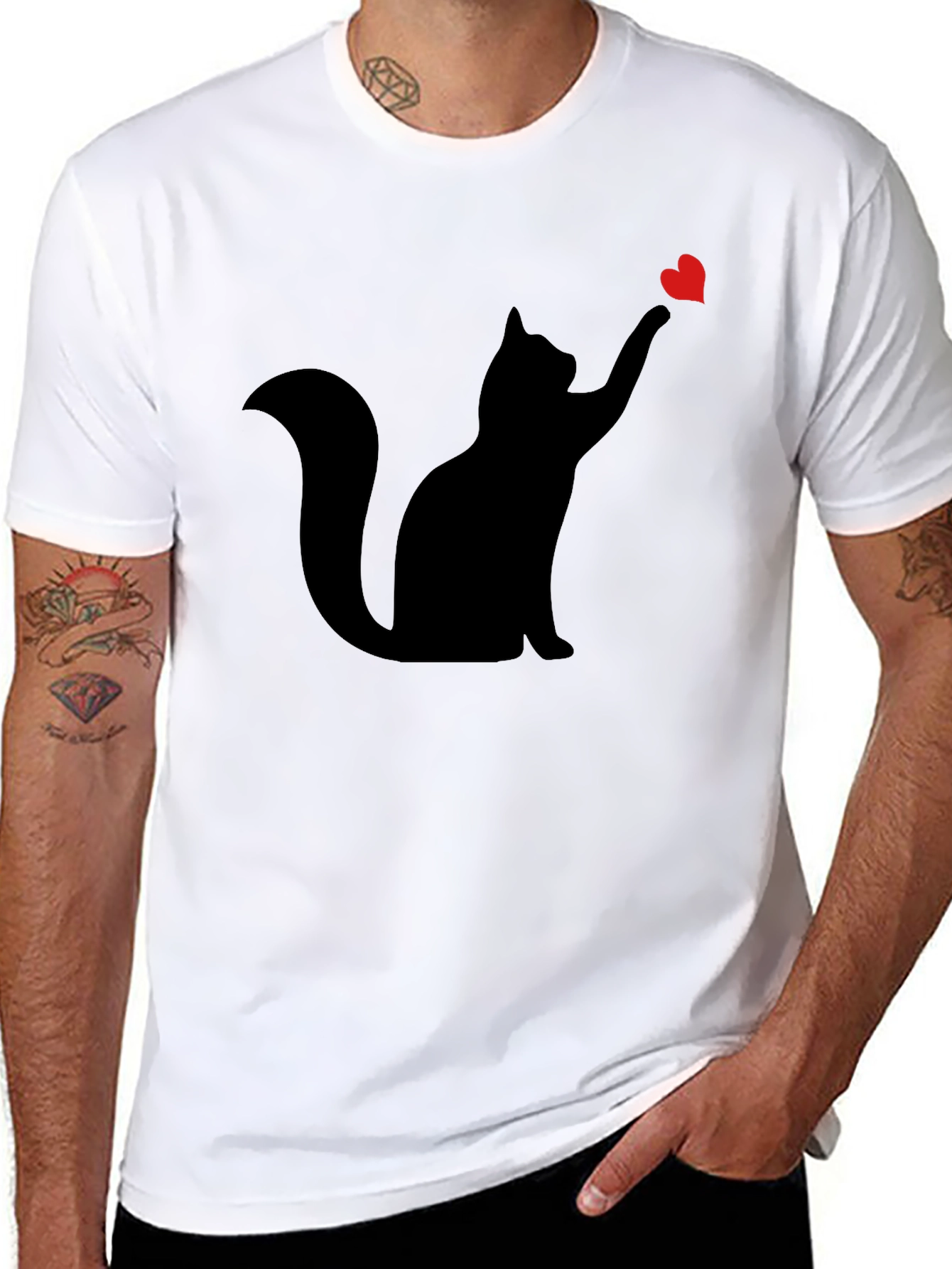 Black Cat Heart T-Shirt - Mens Graphic Tee