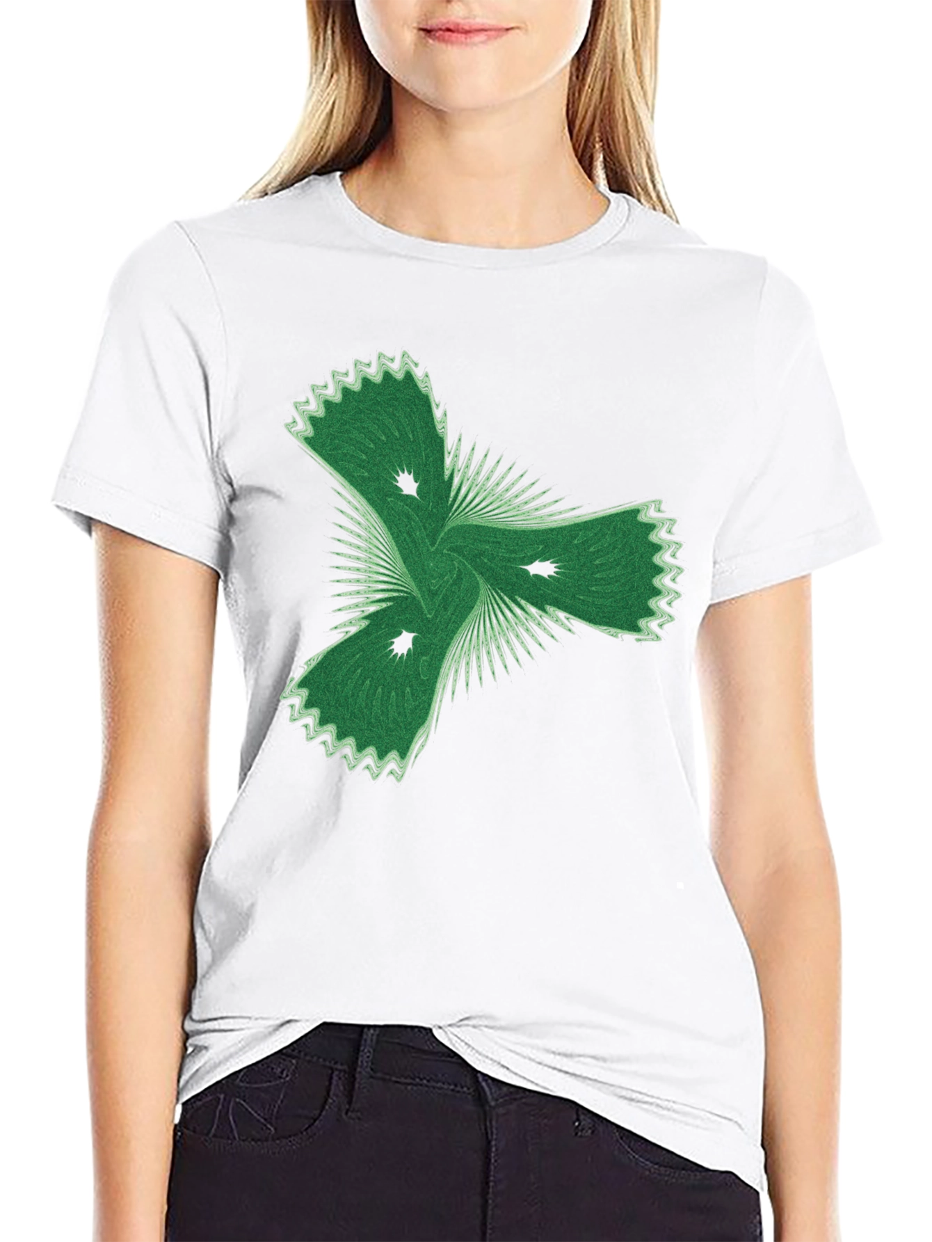 Abstract Green Graphic Black T-Shirt