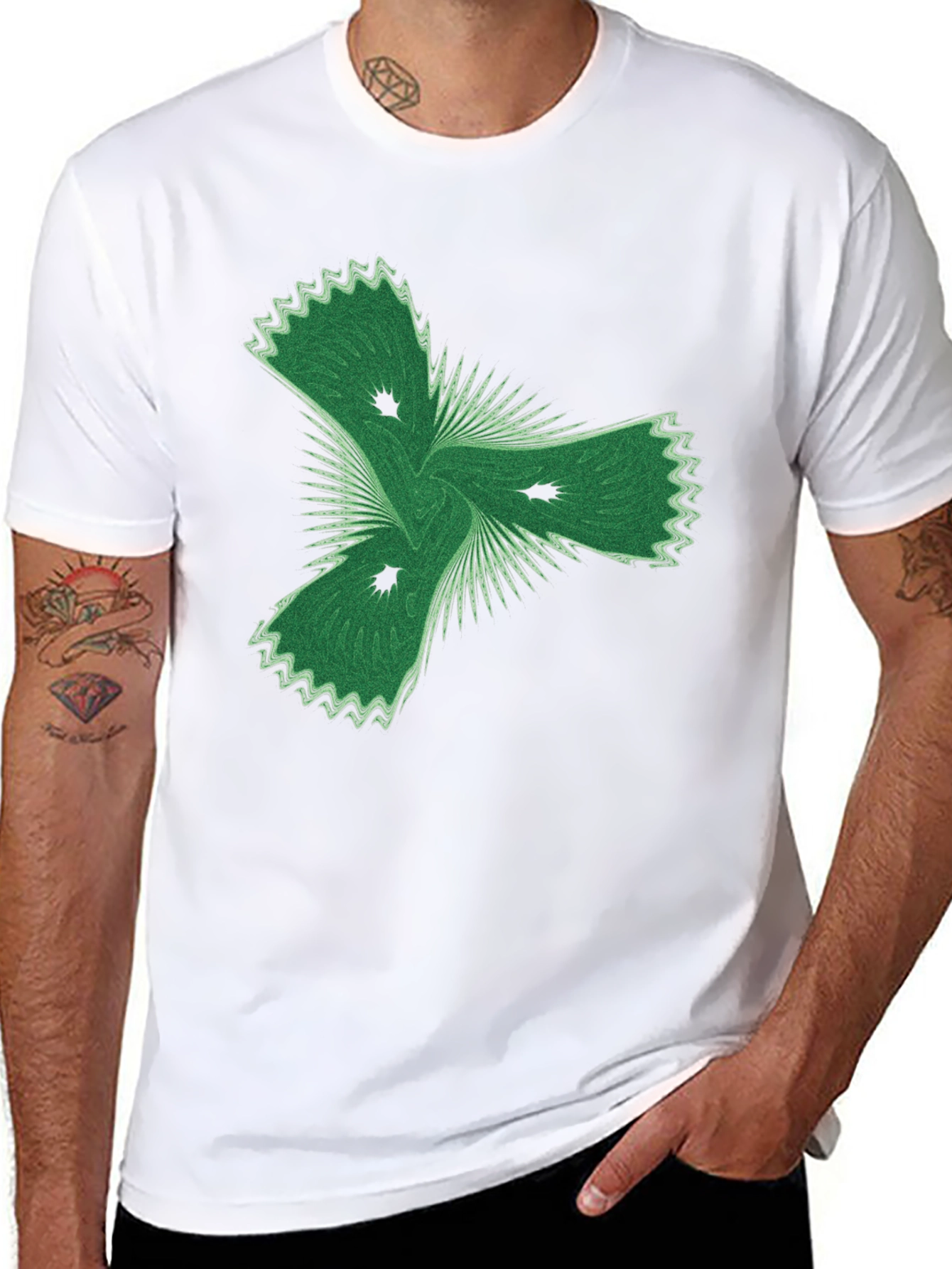 Abstract Green Graphic Black T-Shirt