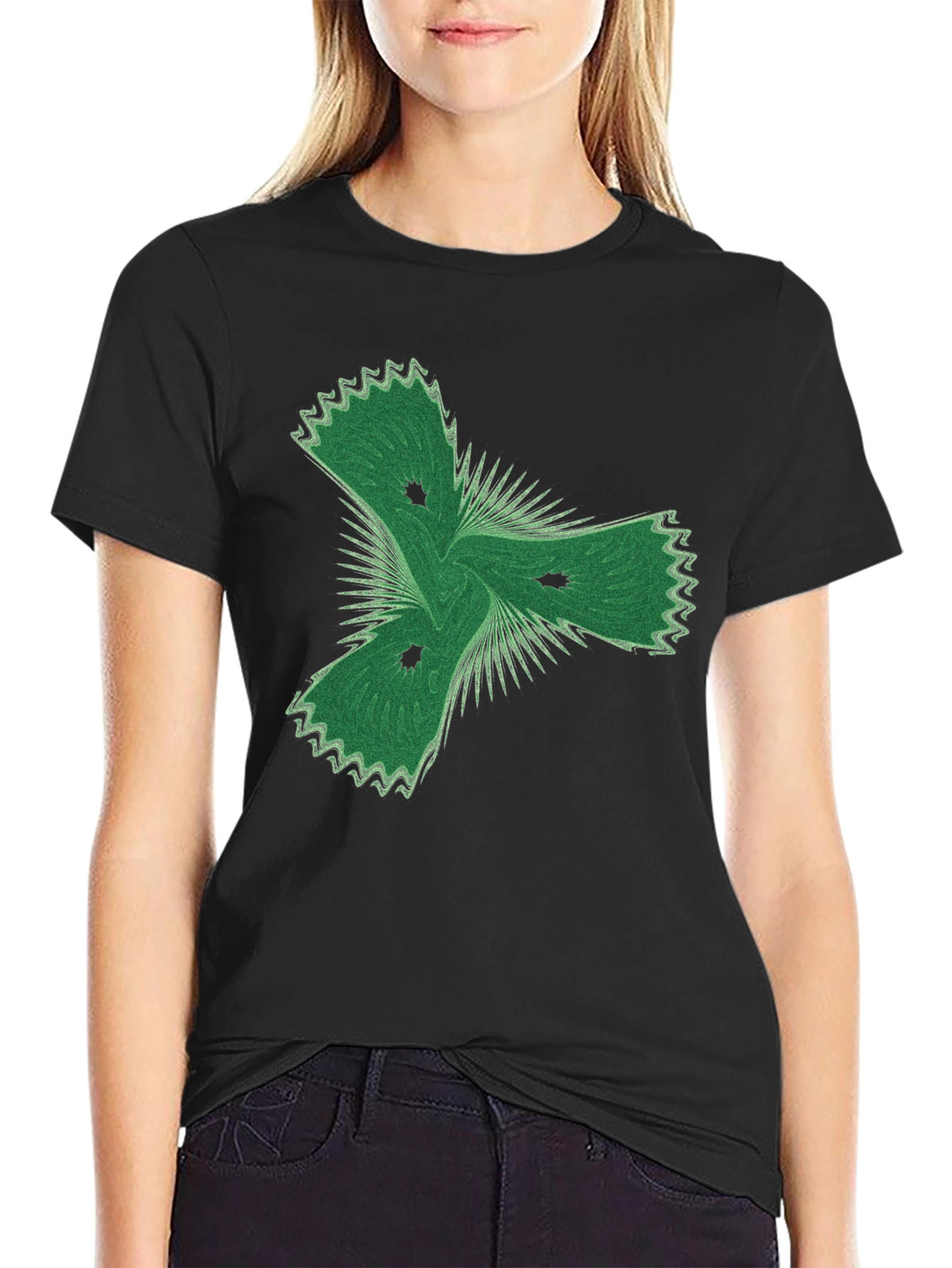 Abstract Green Graphic Black T-Shirt