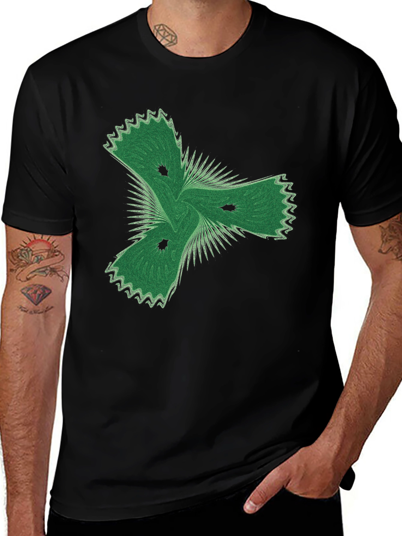 Abstract Green Graphic Black T-Shirt