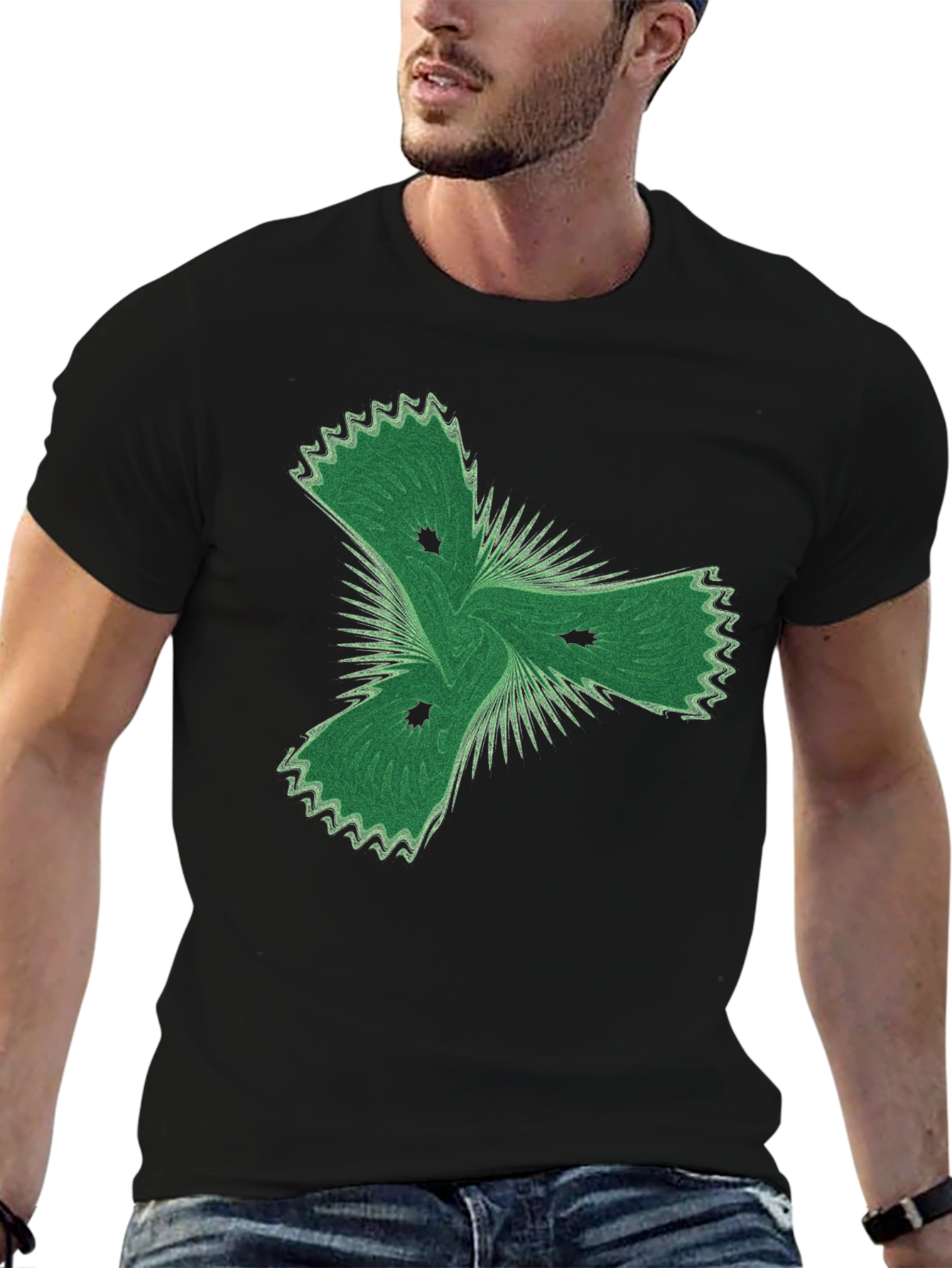 Abstract Green Graphic Black T-Shirt