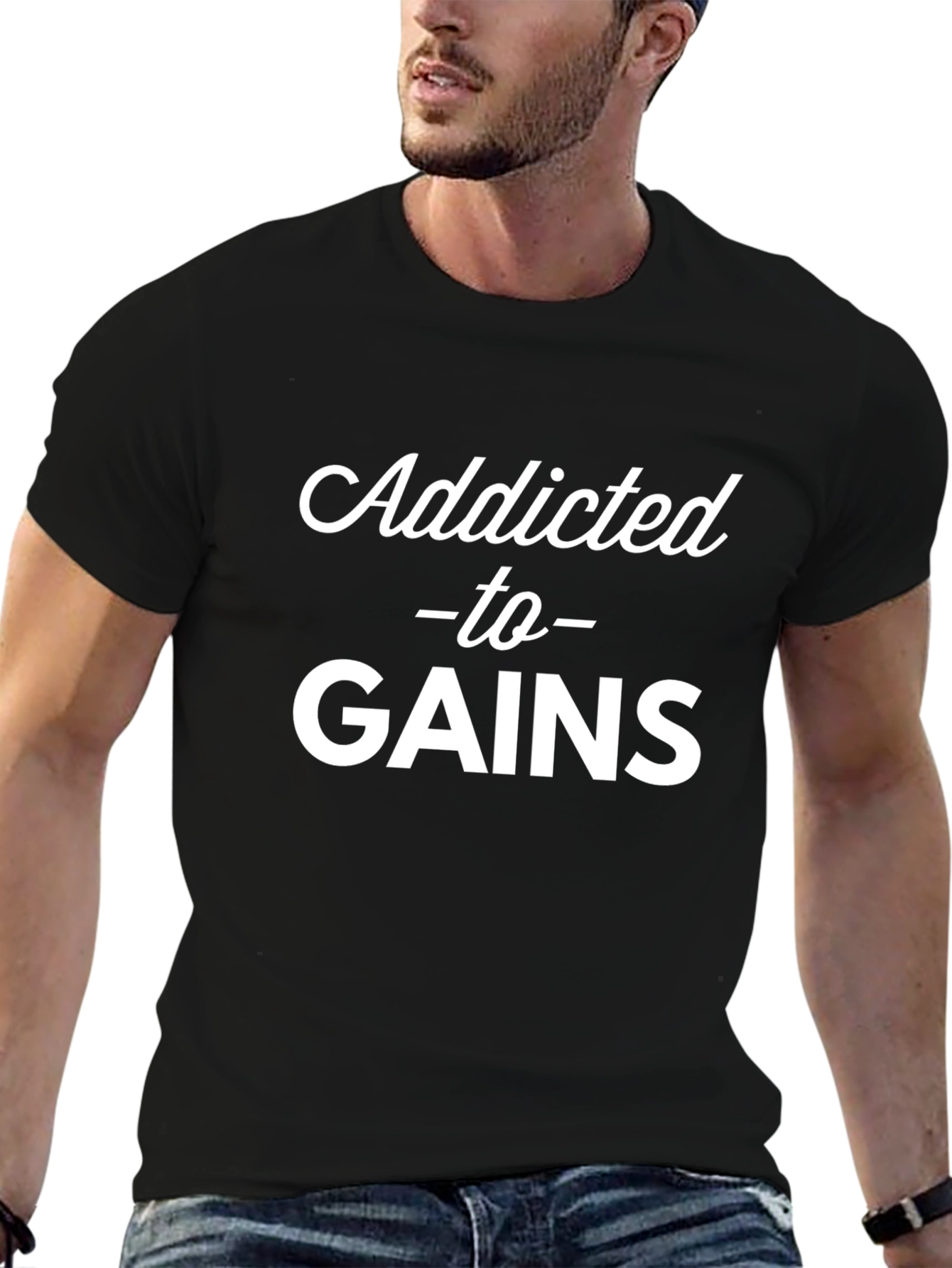 Addicted to Gains Black Graphic T-Shirt