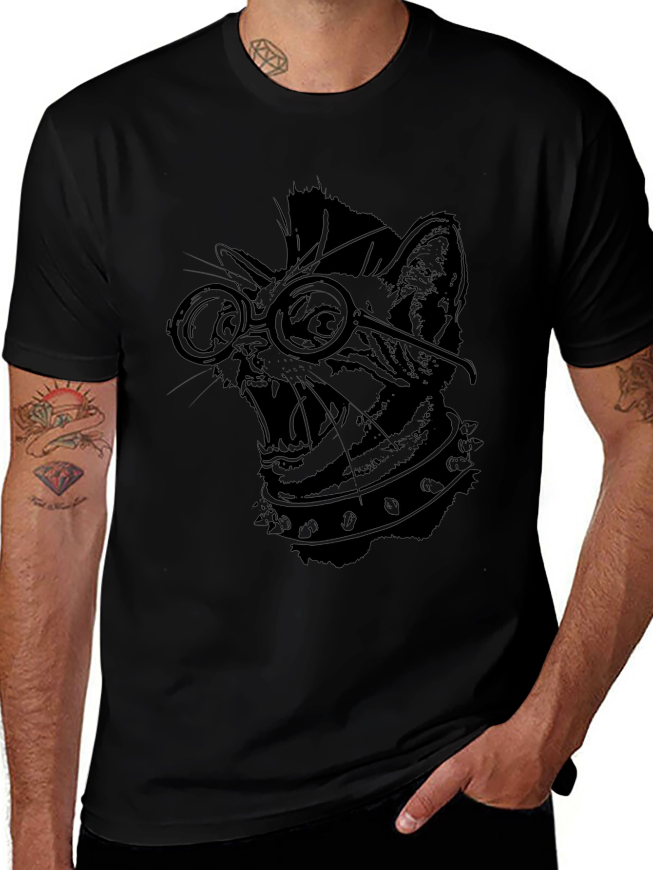 Punk Rock Cat T-Shirt - Black Graphic Tee